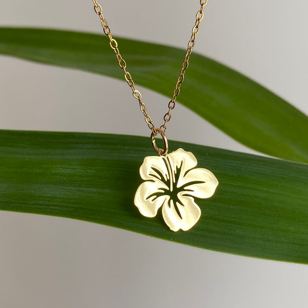 Gold Hibiscus Pendant Necklace