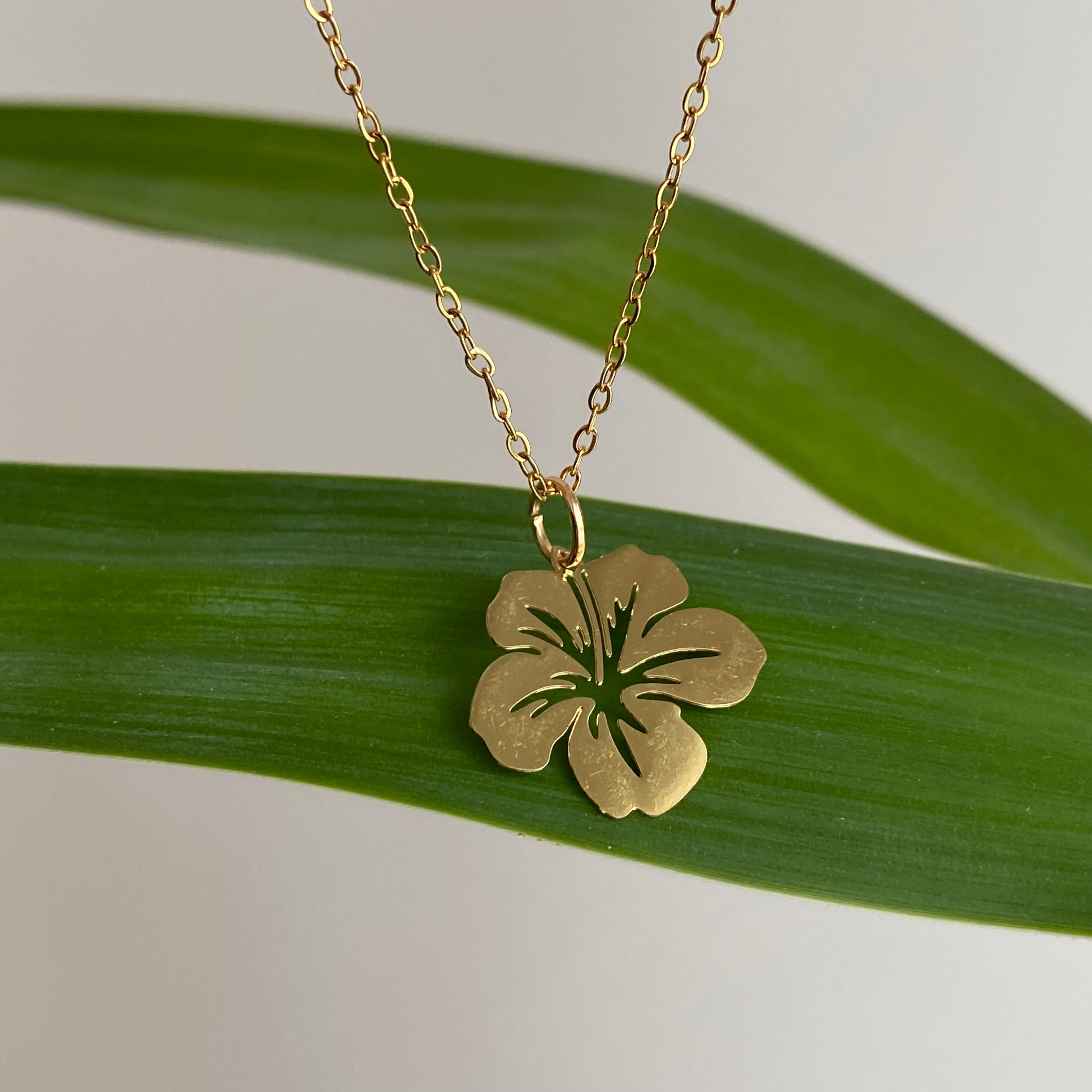 Gold Hibiscus Pendant Necklace