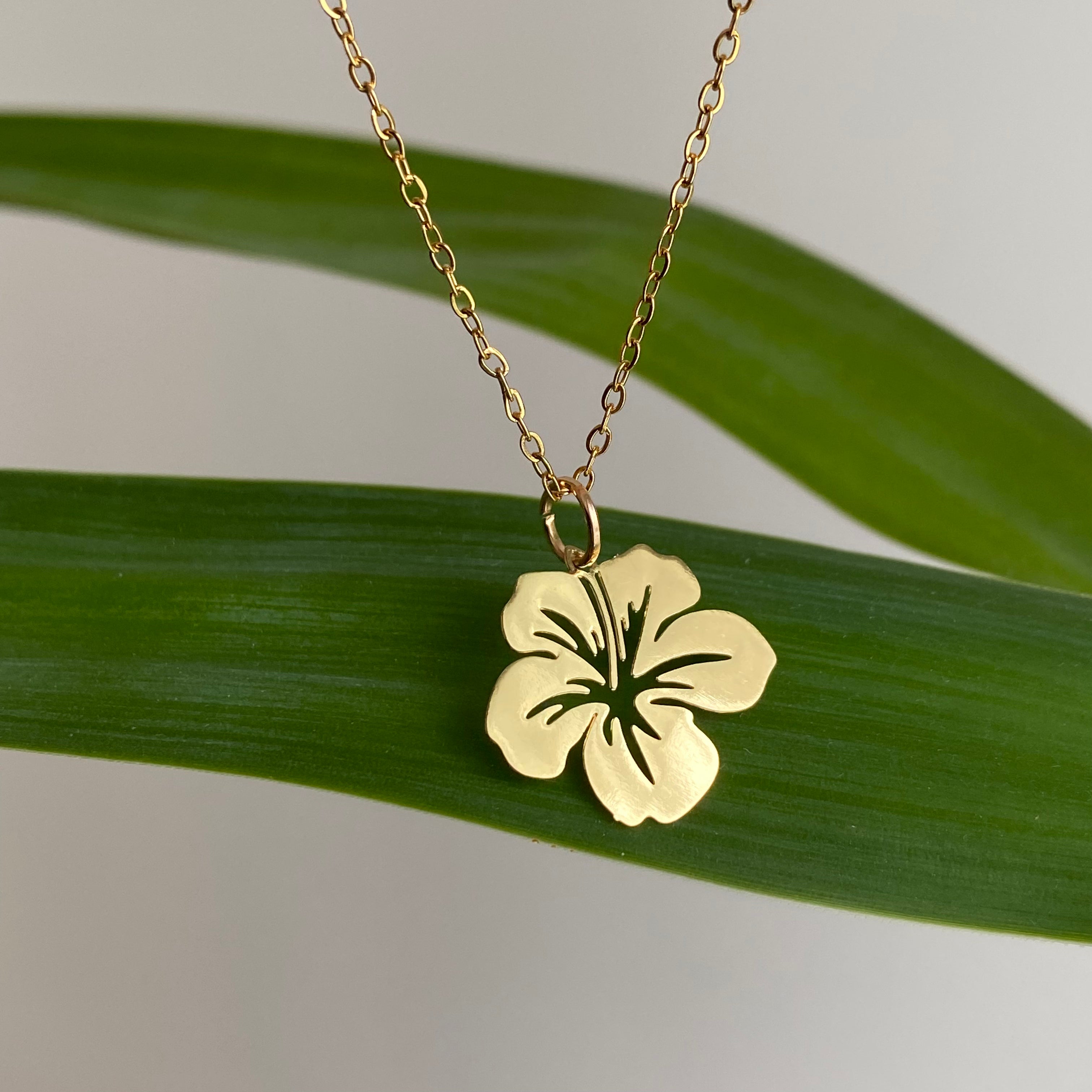 Gold Hibiscus Pendant Necklace