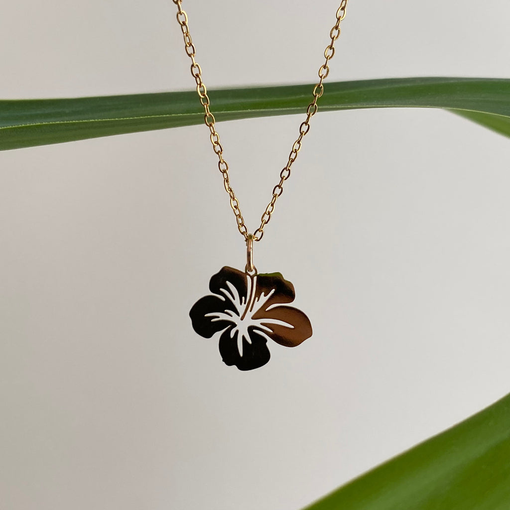 Gold Hibiscus Pendant Necklace
