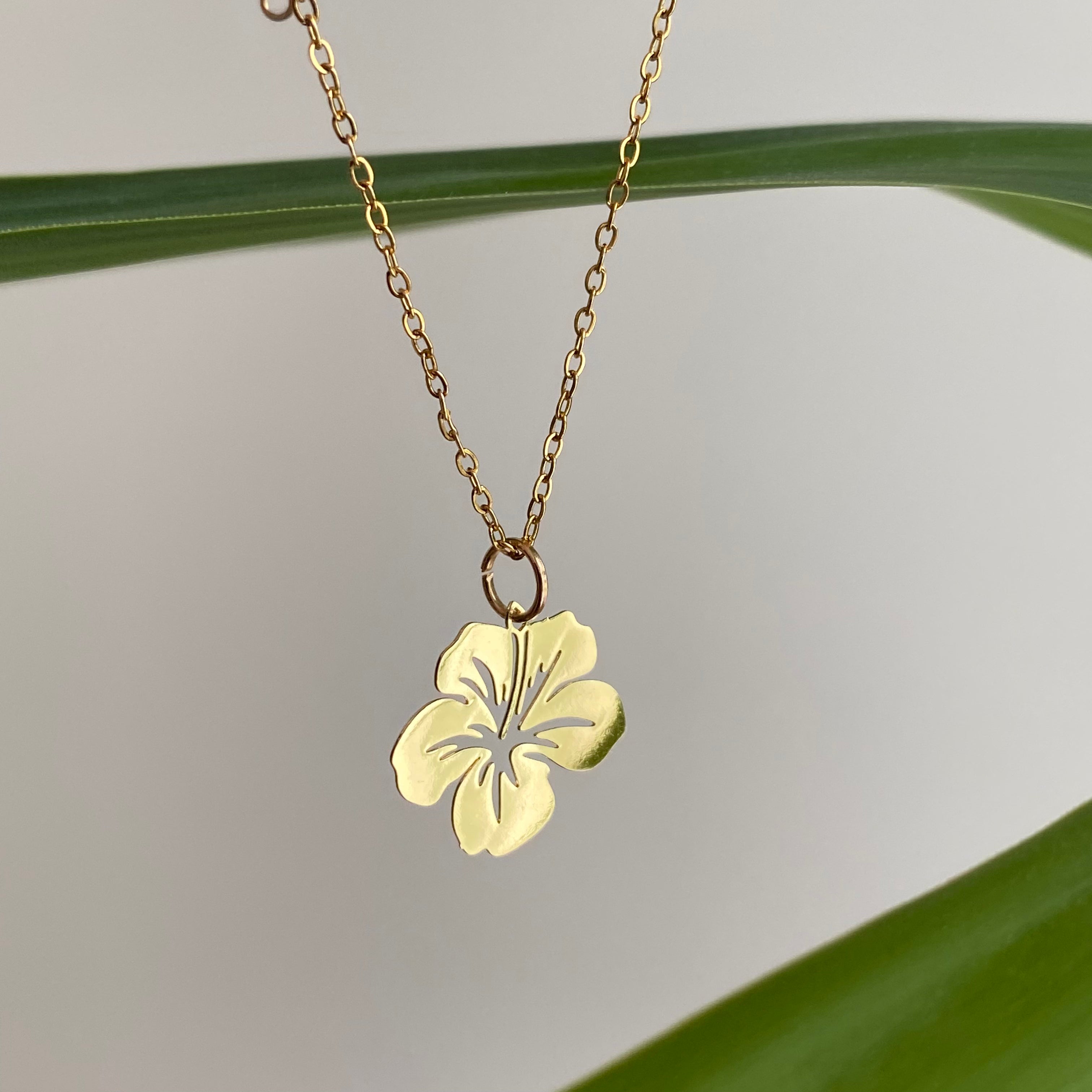 Gold Hibiscus Pendant Necklace