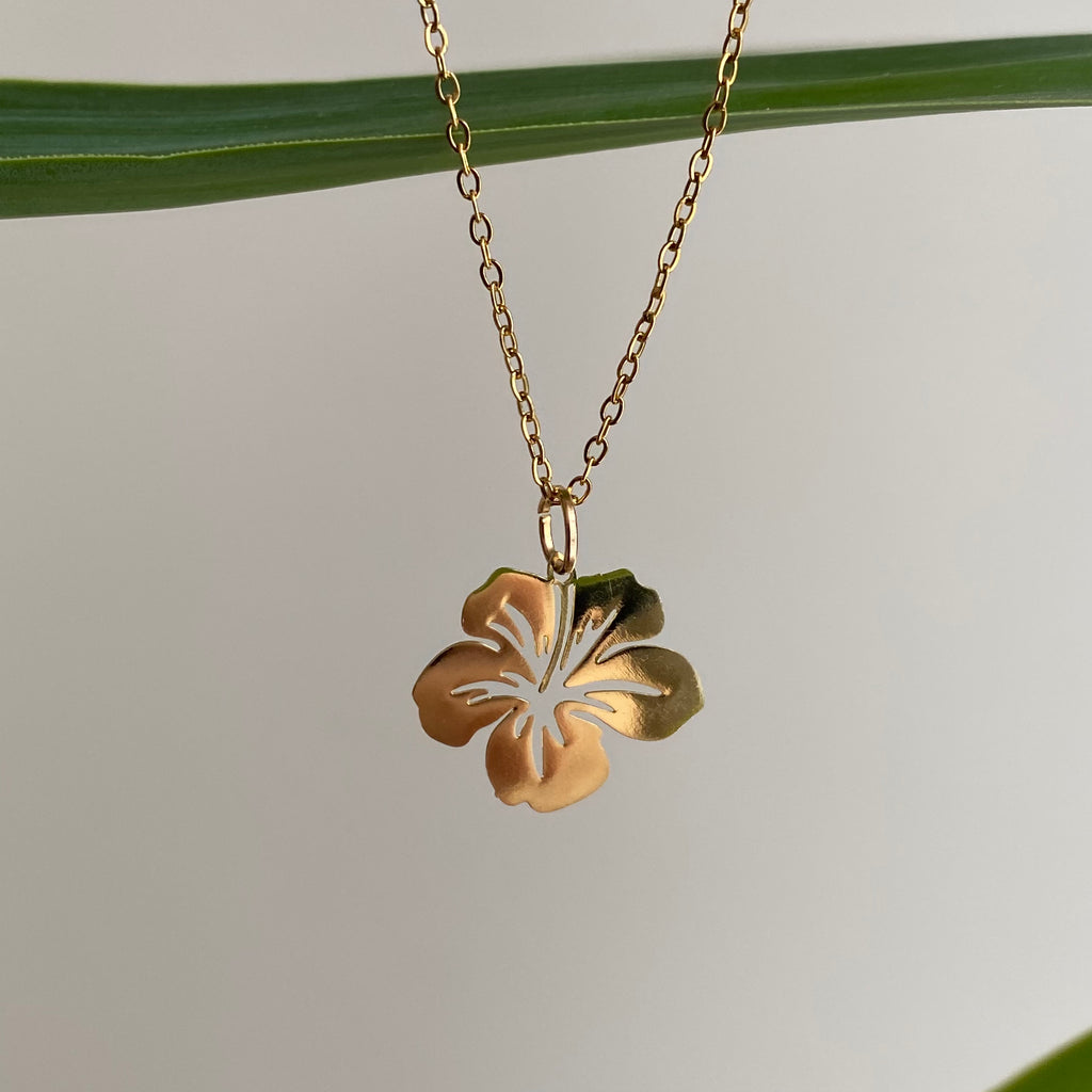 Gold Hibiscus Pendant Necklace