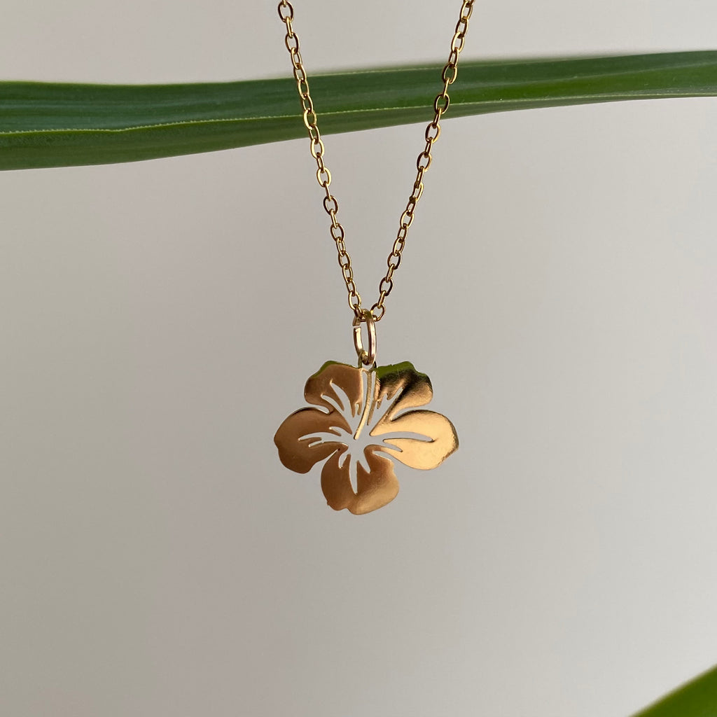 Gold Hibiscus Pendant Necklace