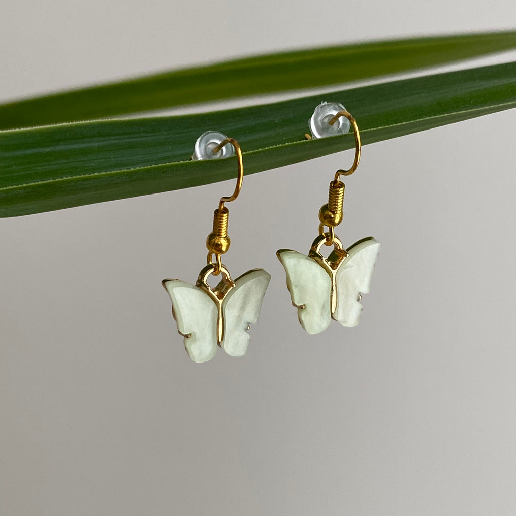 Pastel Yellow Butterfly Dangle Earrings