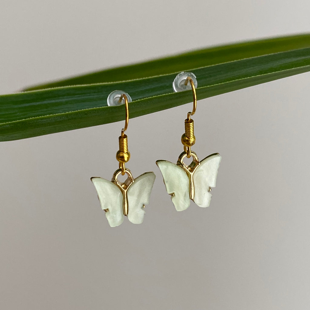 Pastel Yellow Butterfly Dangle Earrings