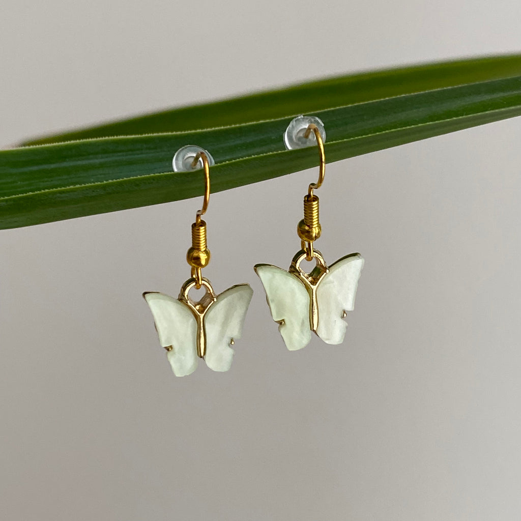 Pastel Yellow Butterfly Dangle Earrings