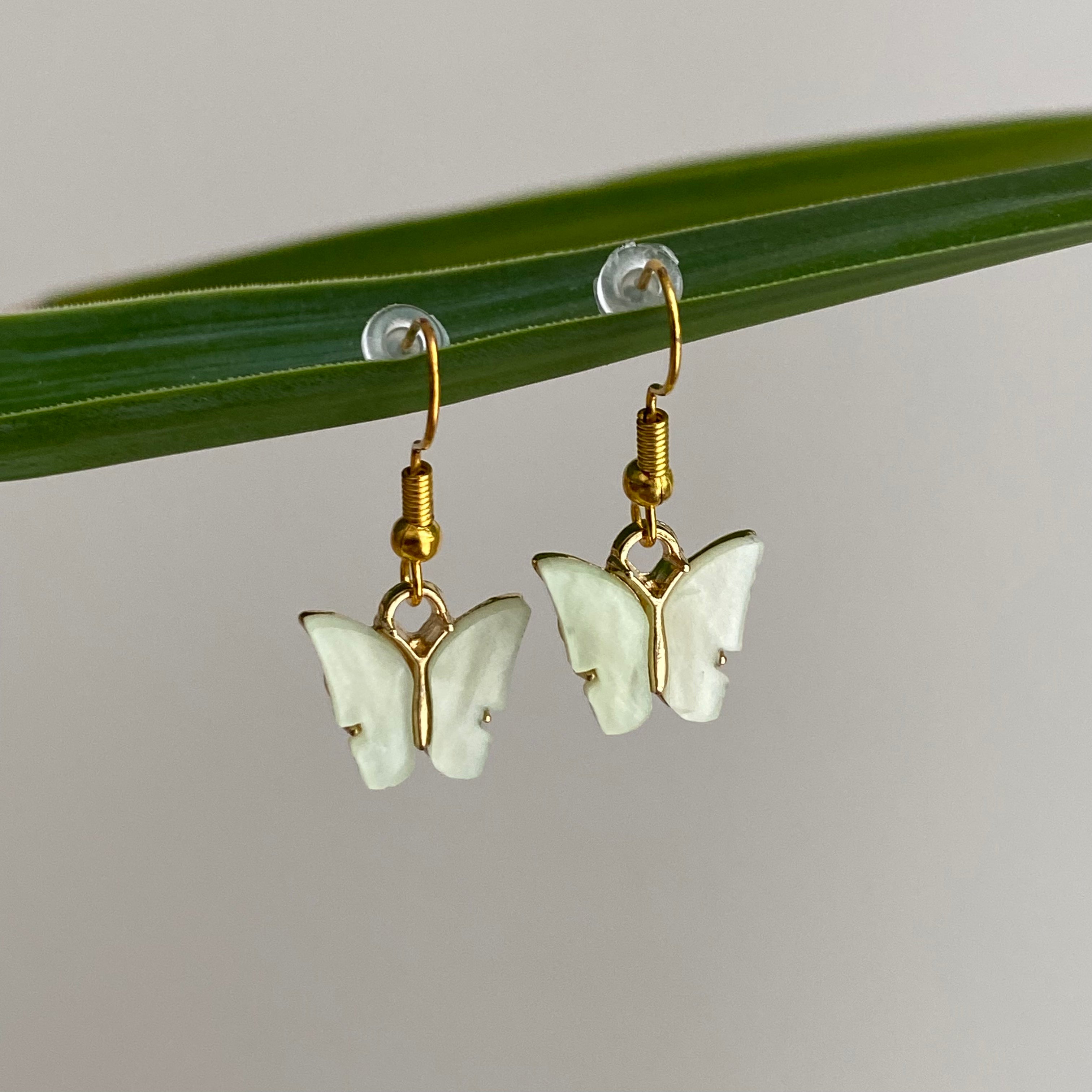 Pastel Yellow Butterfly Dangle Earrings