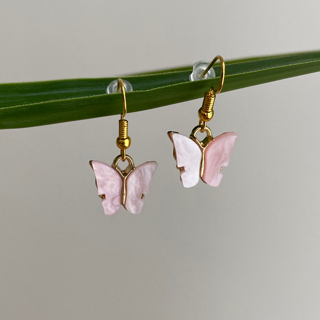 Pastel Pink Butterfly Dangle Earrings