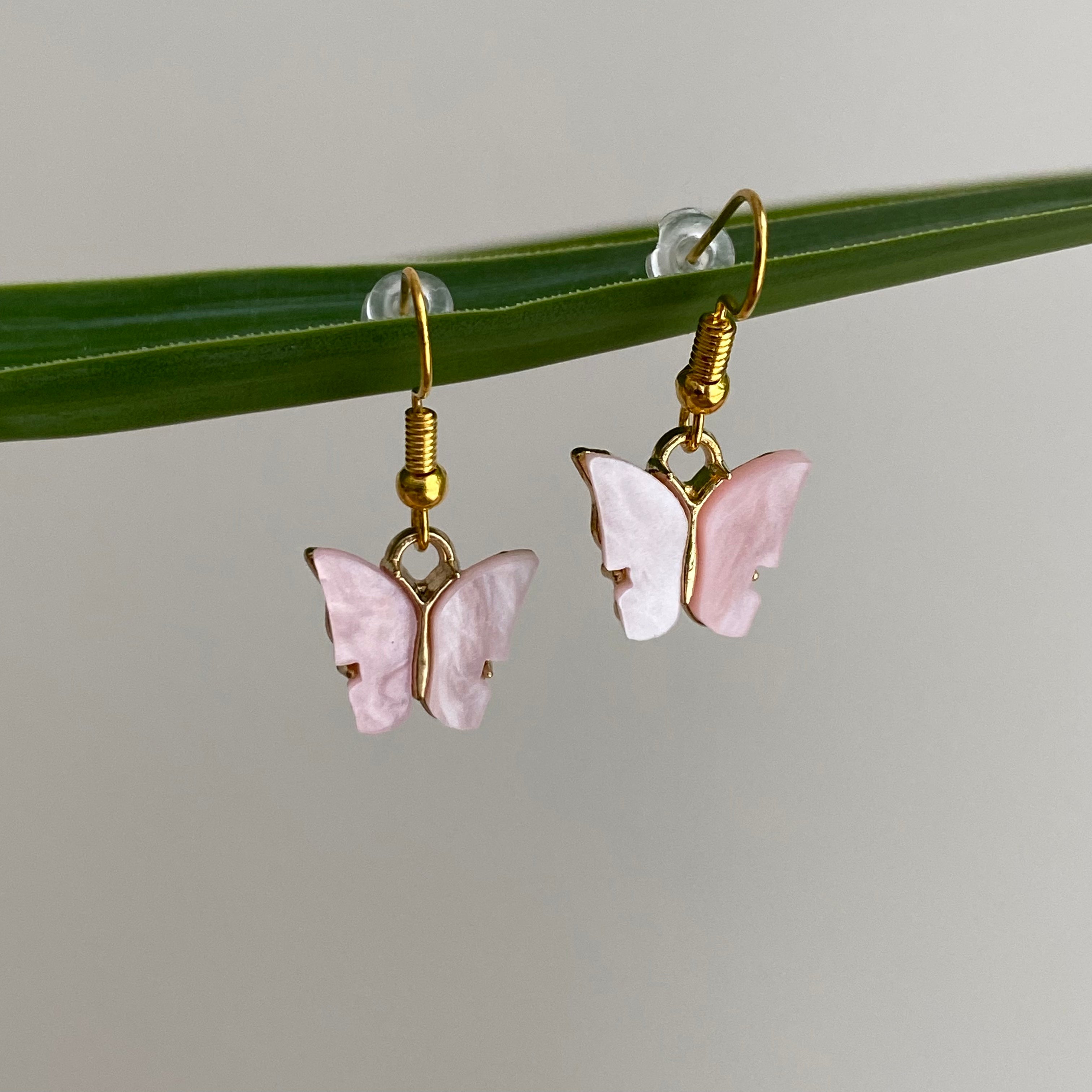 Pastel Pink Butterfly Dangle Earrings