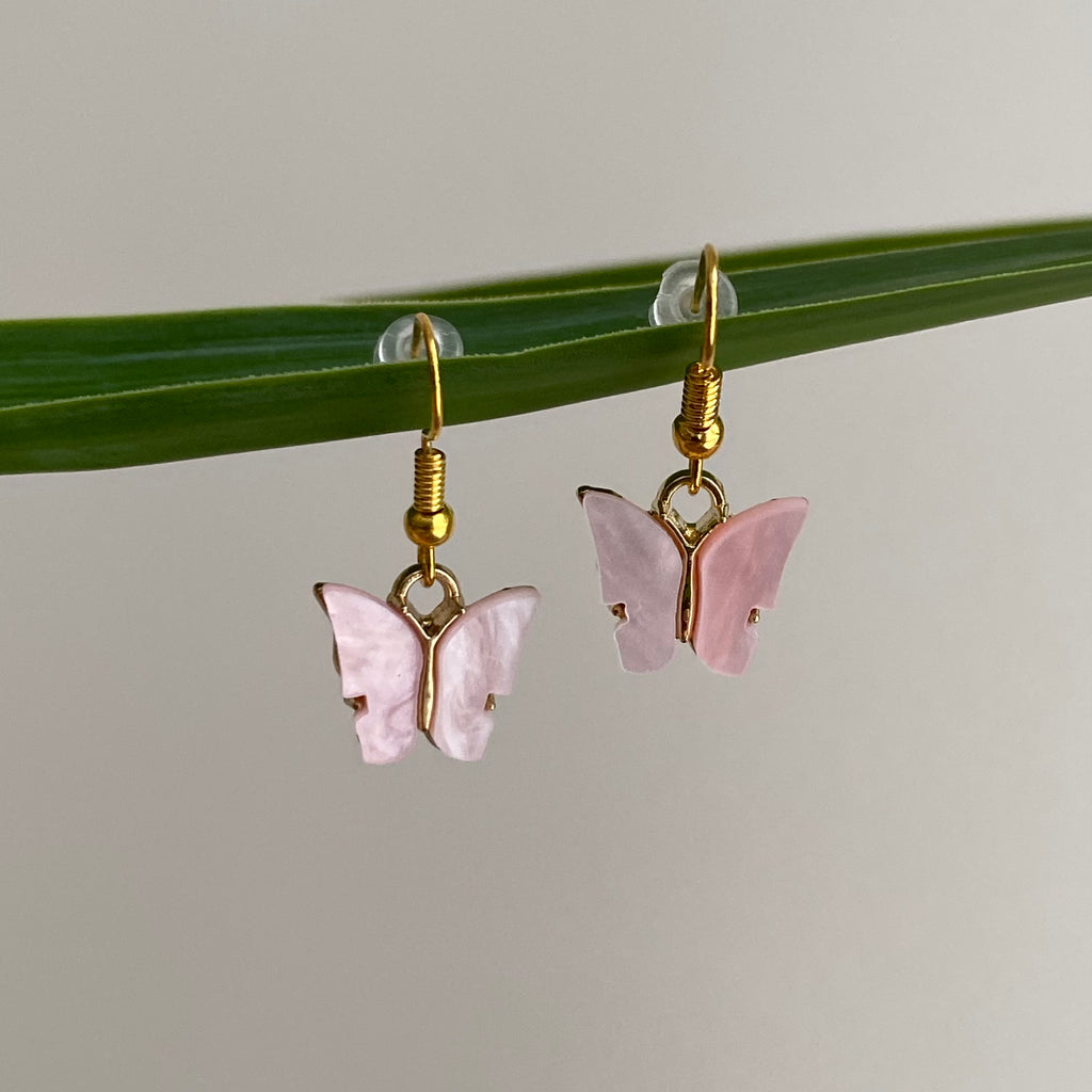 Pastel Pink Butterfly Dangle Earrings
