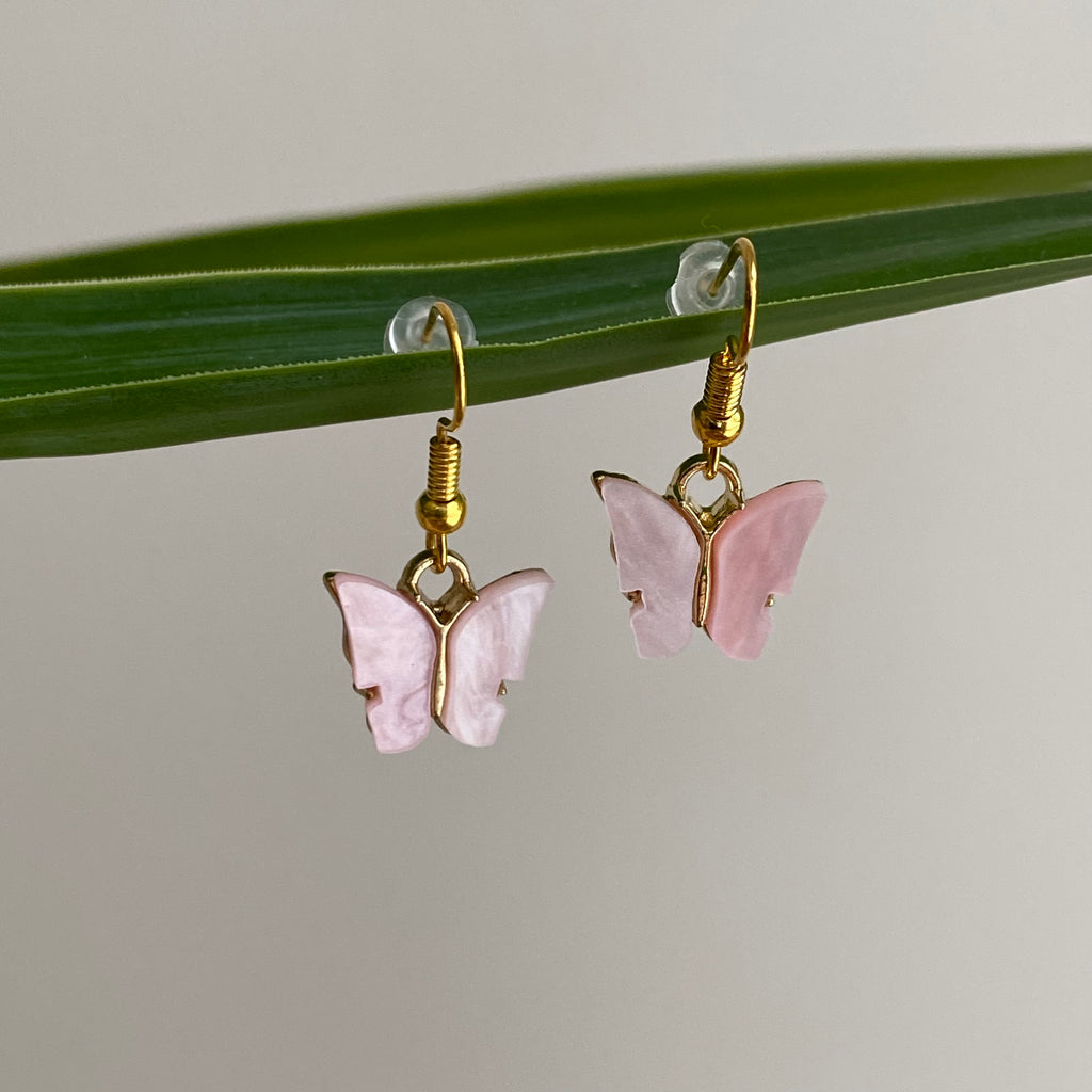 Pastel Pink Butterfly Dangle Earrings