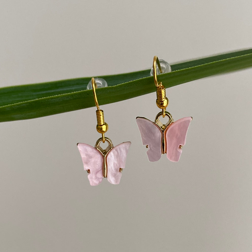 Pastel Pink Butterfly Dangle Earrings