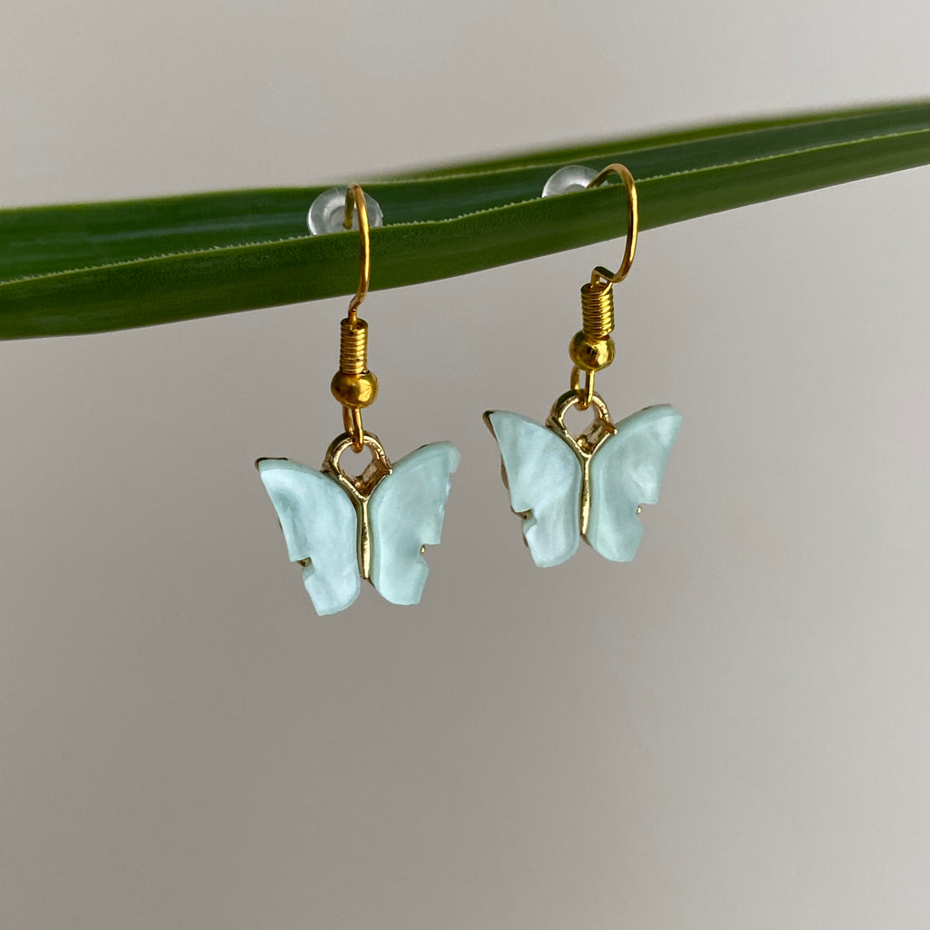 Blue Aquamarine Butterfly Dangle Earrings