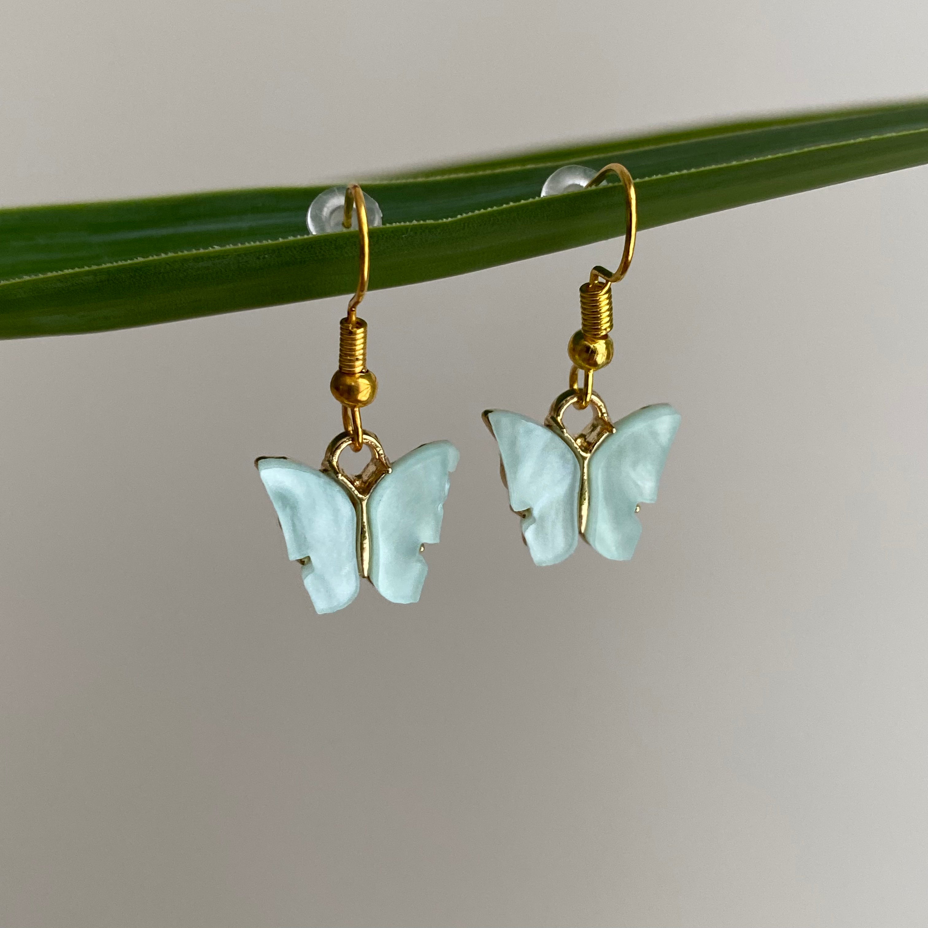 Blue Aquamarine Butterfly Dangle Earrings