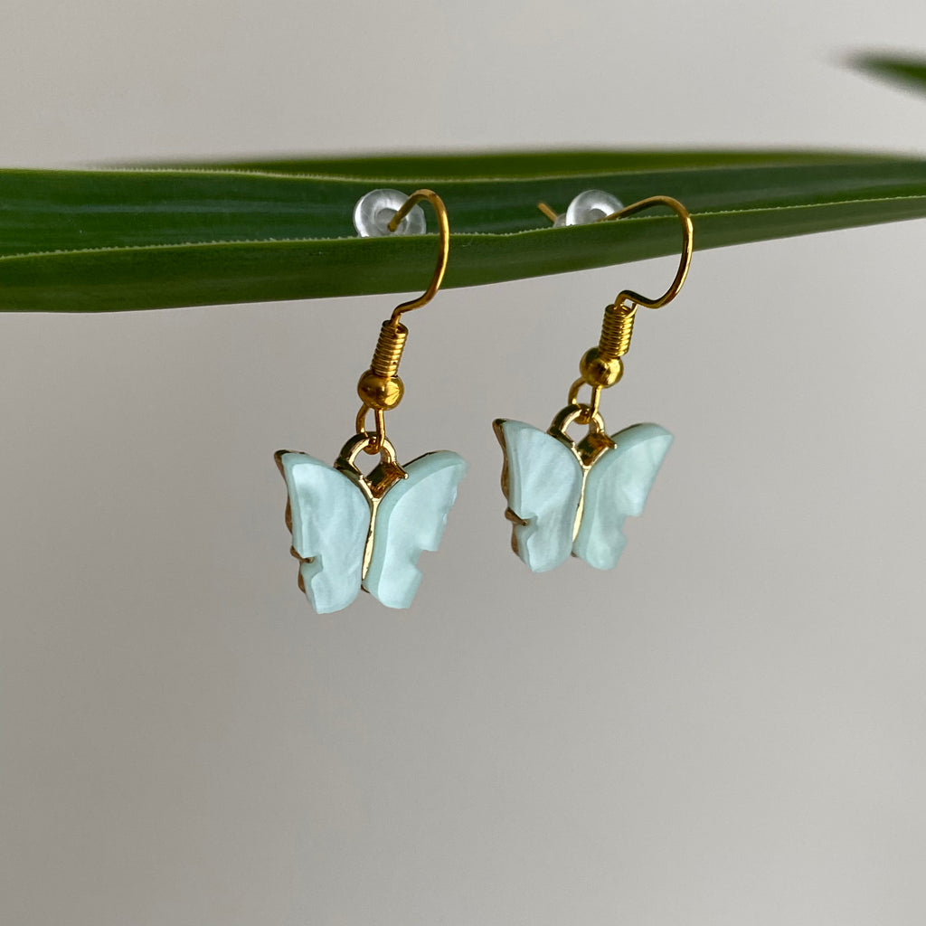 Blue Aquamarine Butterfly Dangle Earrings