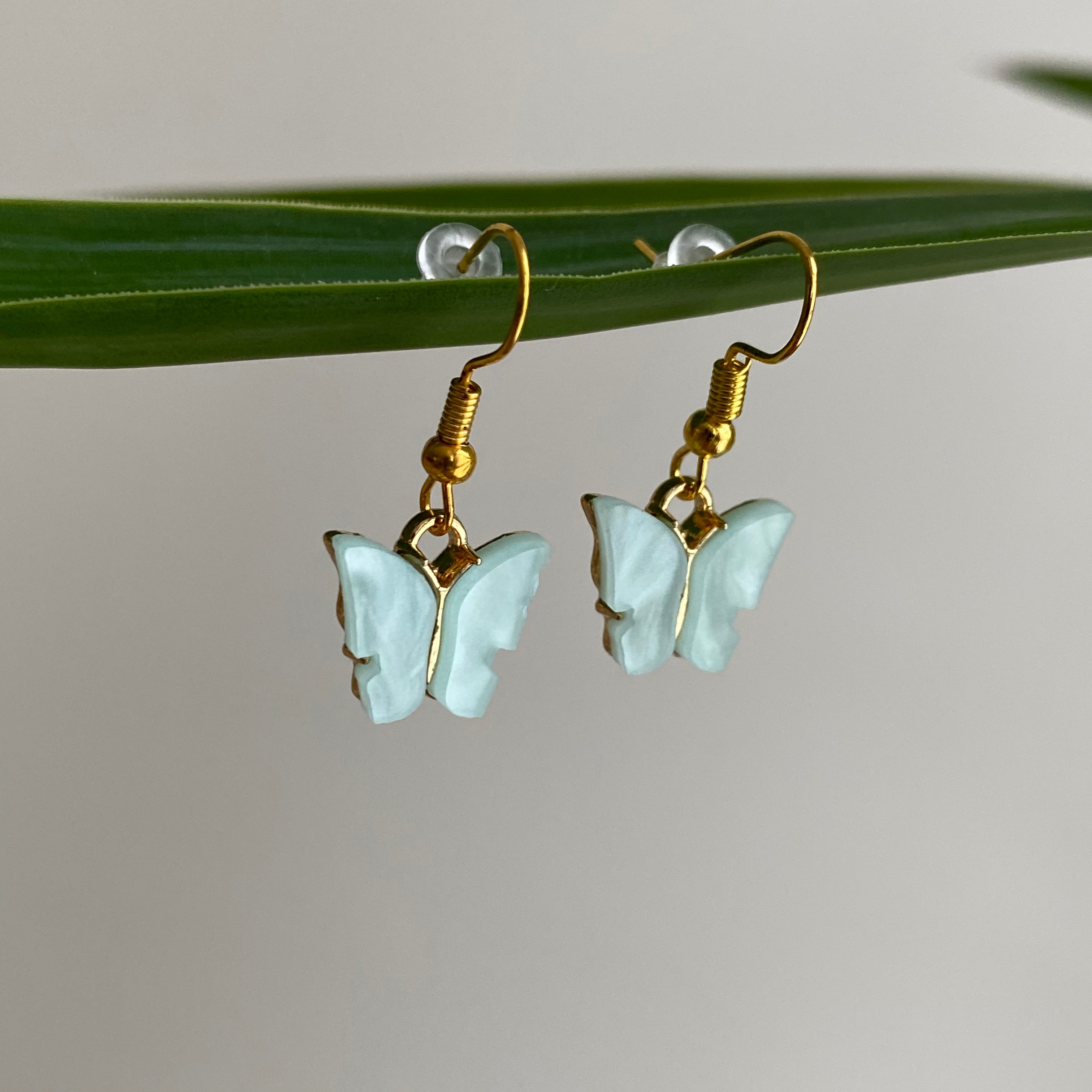 Blue Aquamarine Butterfly Dangle Earrings