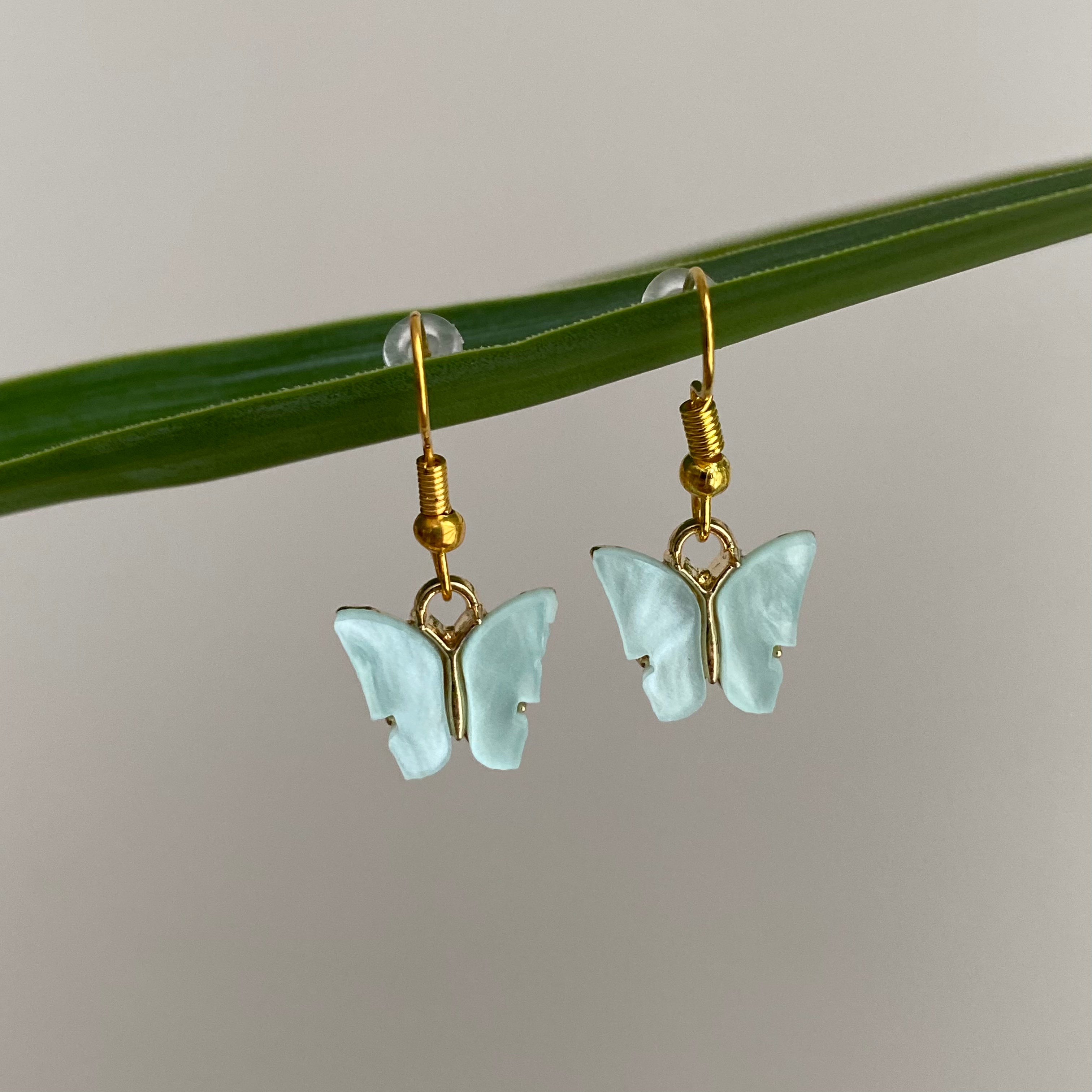 Blue Aquamarine Butterfly Dangle Earrings