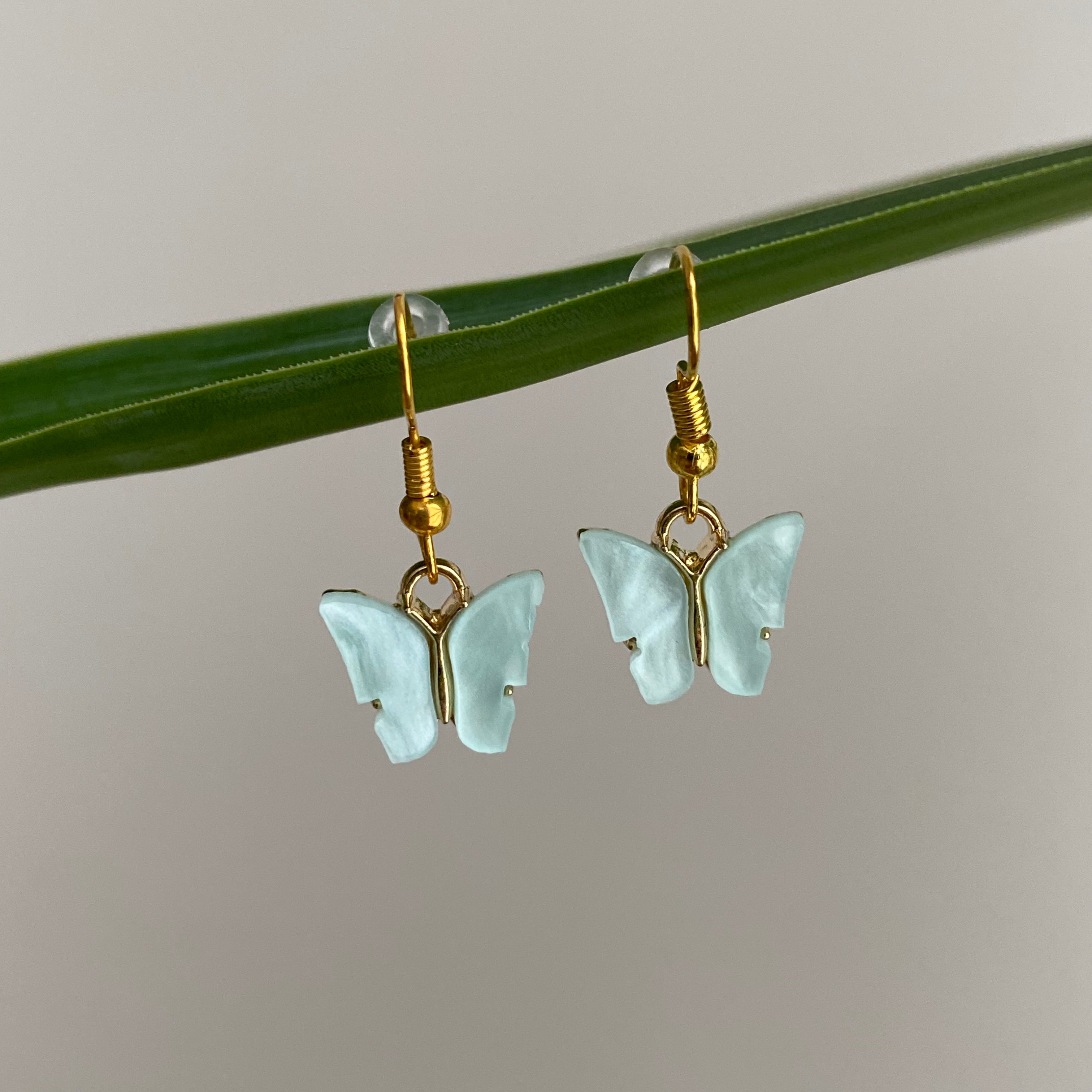 Blue Aquamarine Butterfly Dangle Earrings