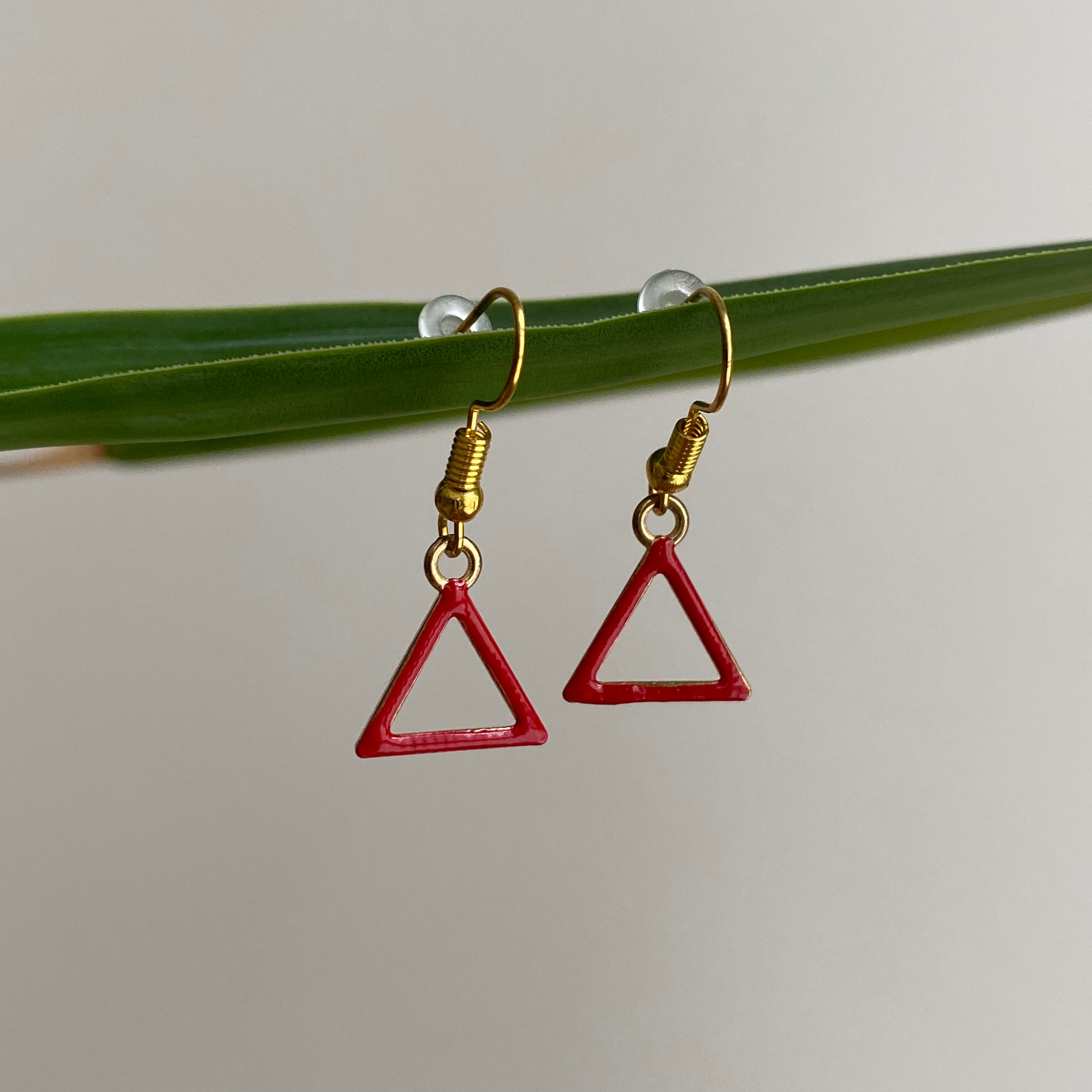 Red Triangle Dangle Earrings