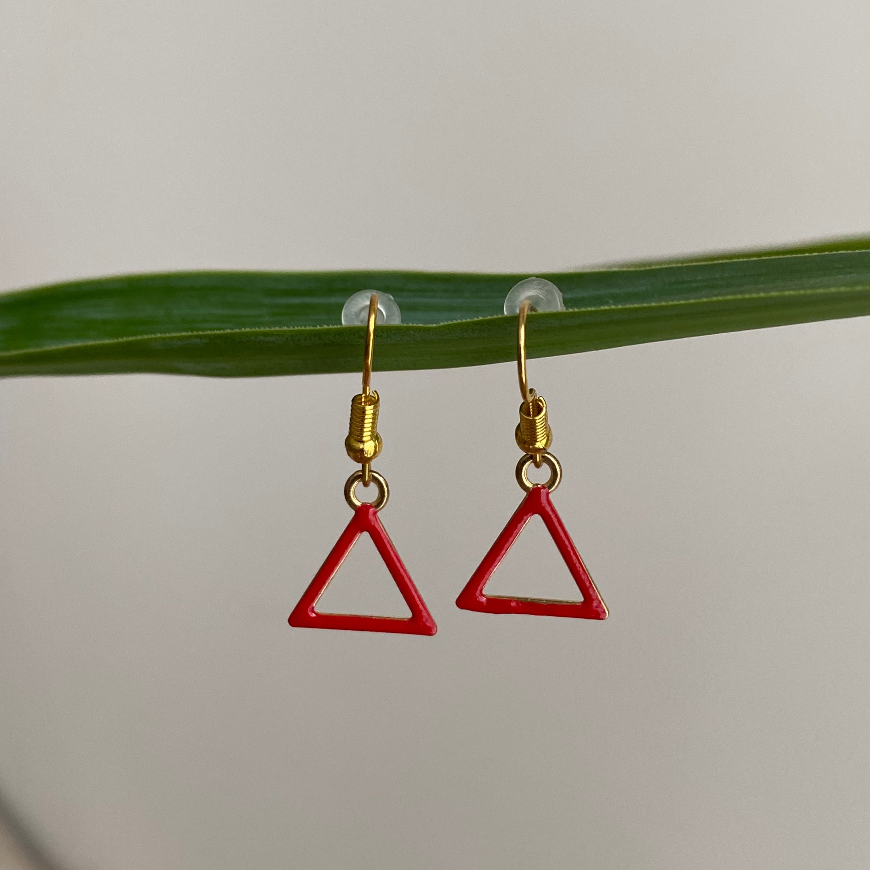 Red Triangle Dangle Earrings