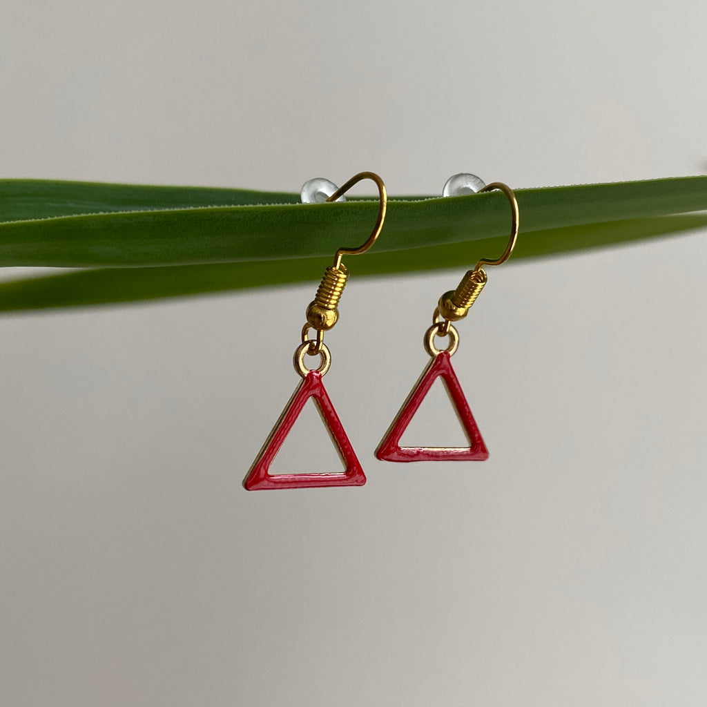 Red Triangle Dangle Earrings