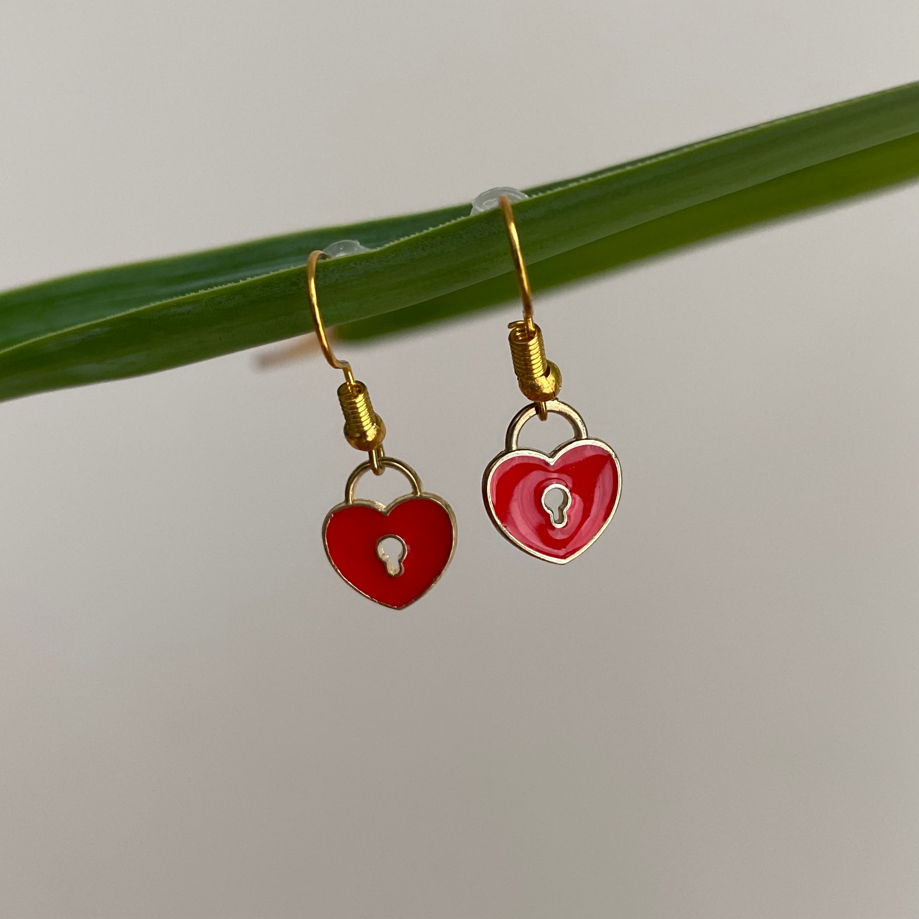 Red Heart Lock Dangle Earrings