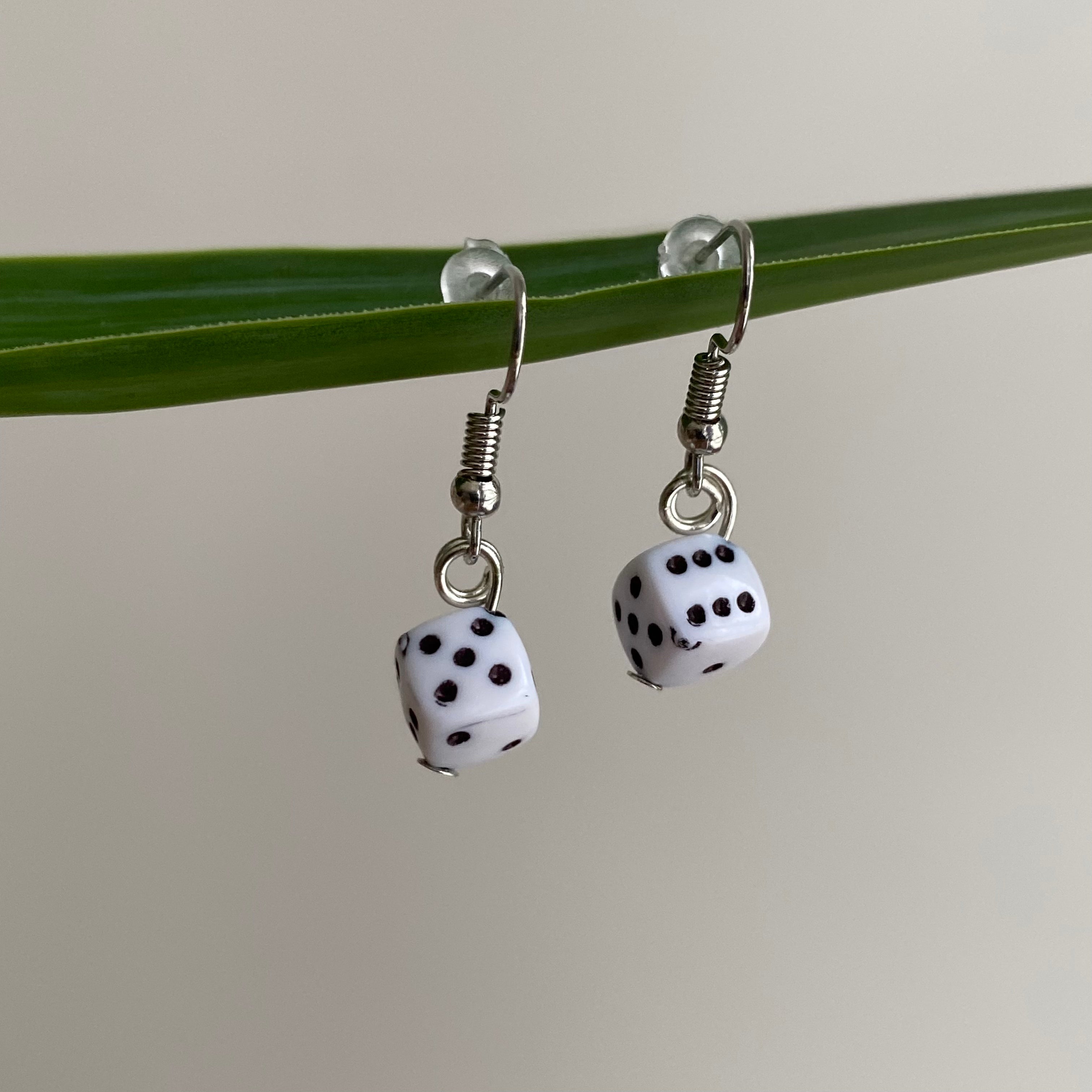 White Lucky Dice Dangle Earrings