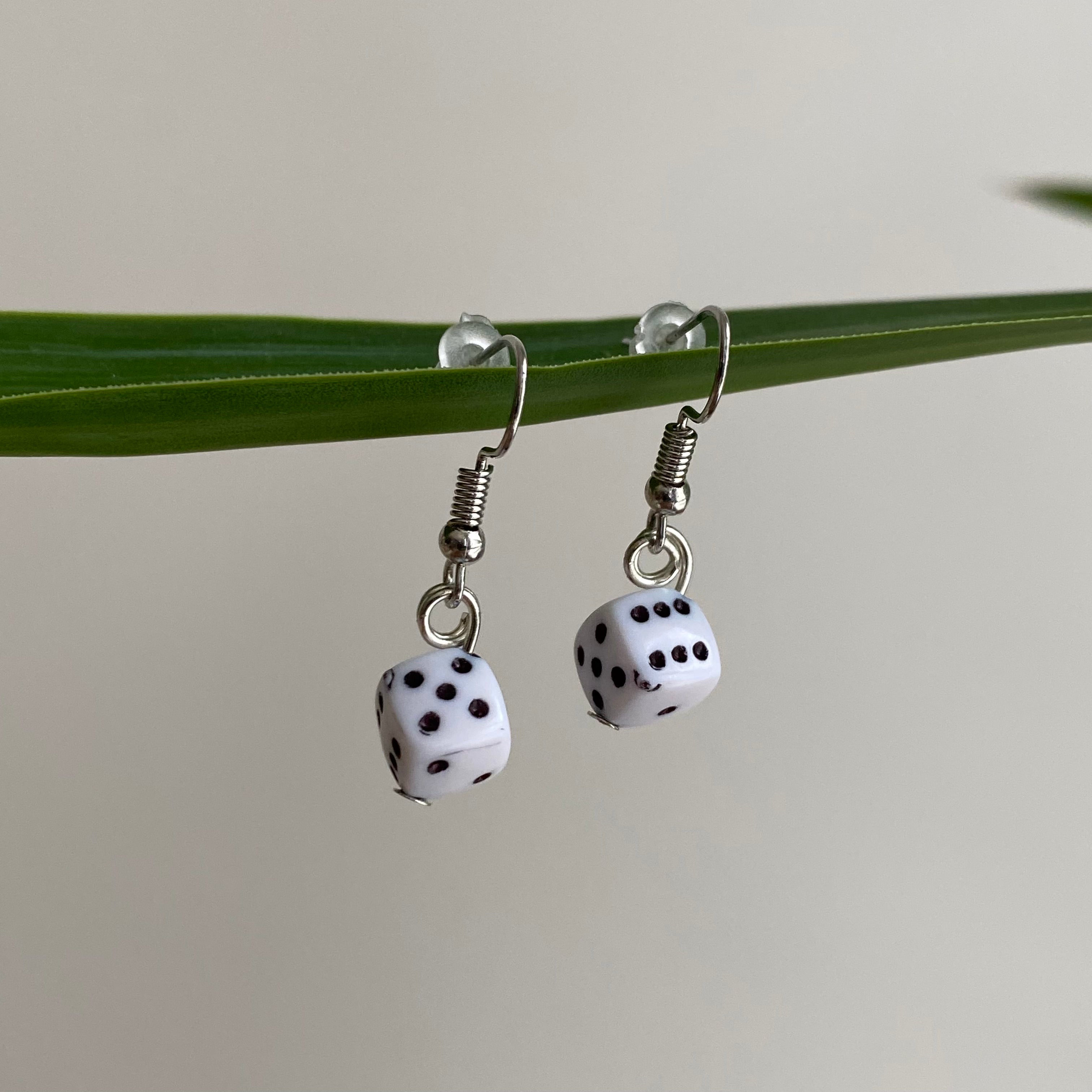 White Lucky Dice Dangle Earrings