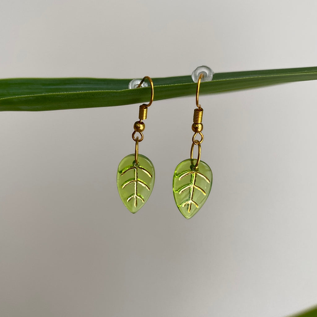 Green Leaf Dangle Earrings