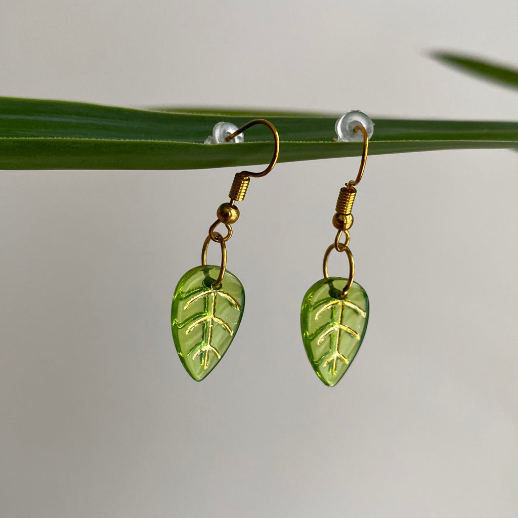 Green Leaf Dangle Earrings