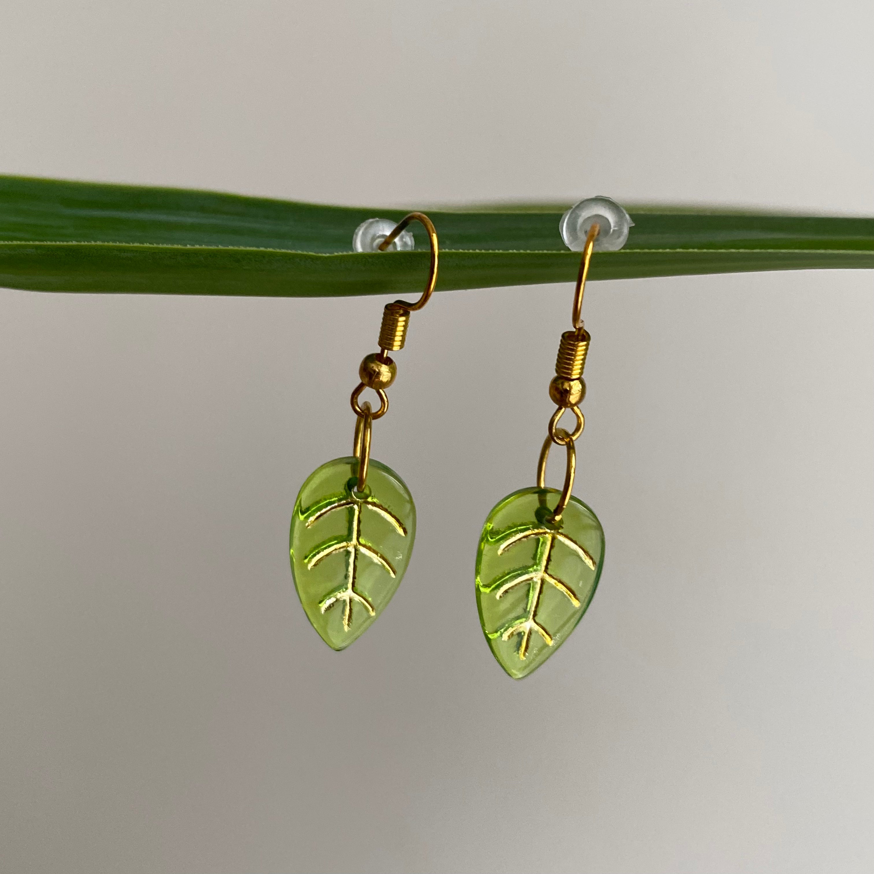 Green Leaf Dangle Earrings
