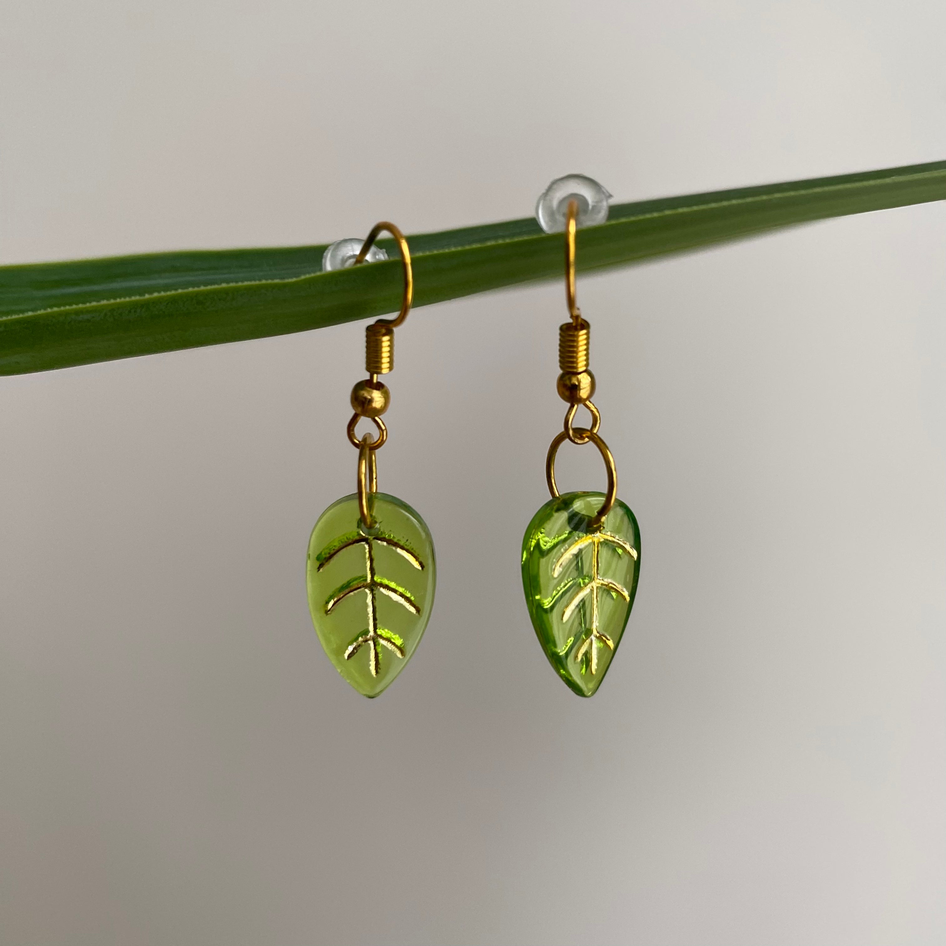 Green Leaf Dangle Earrings