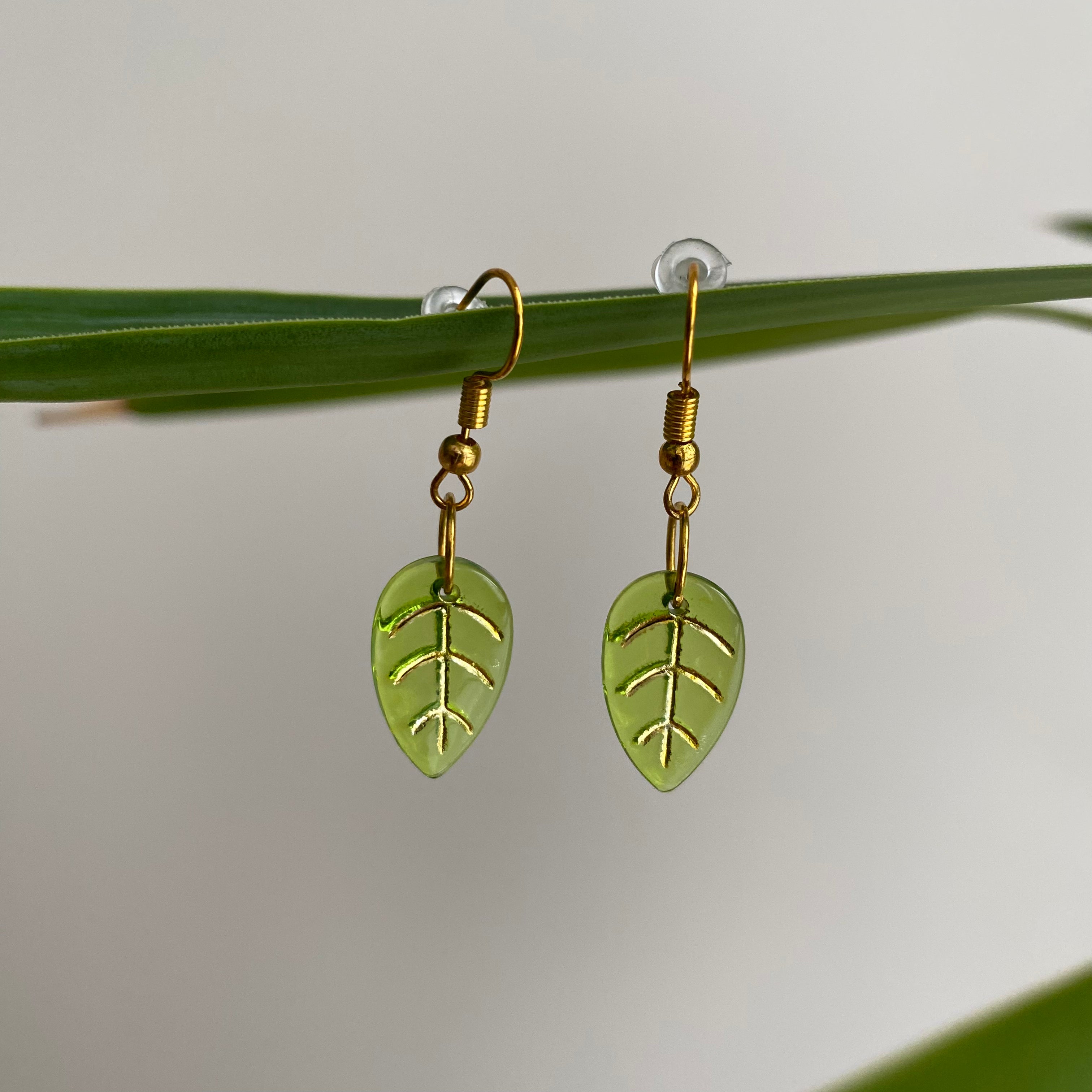 Green Leaf Dangle Earrings