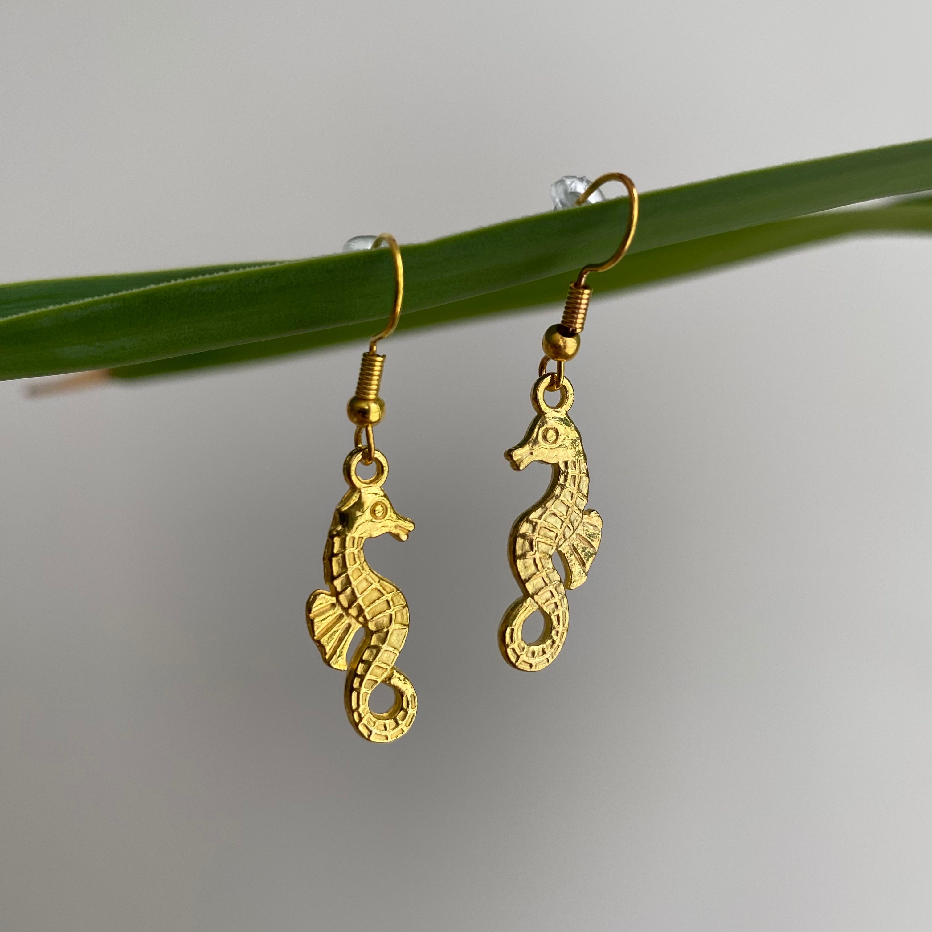 Gold Seahorse Dangle Earrings