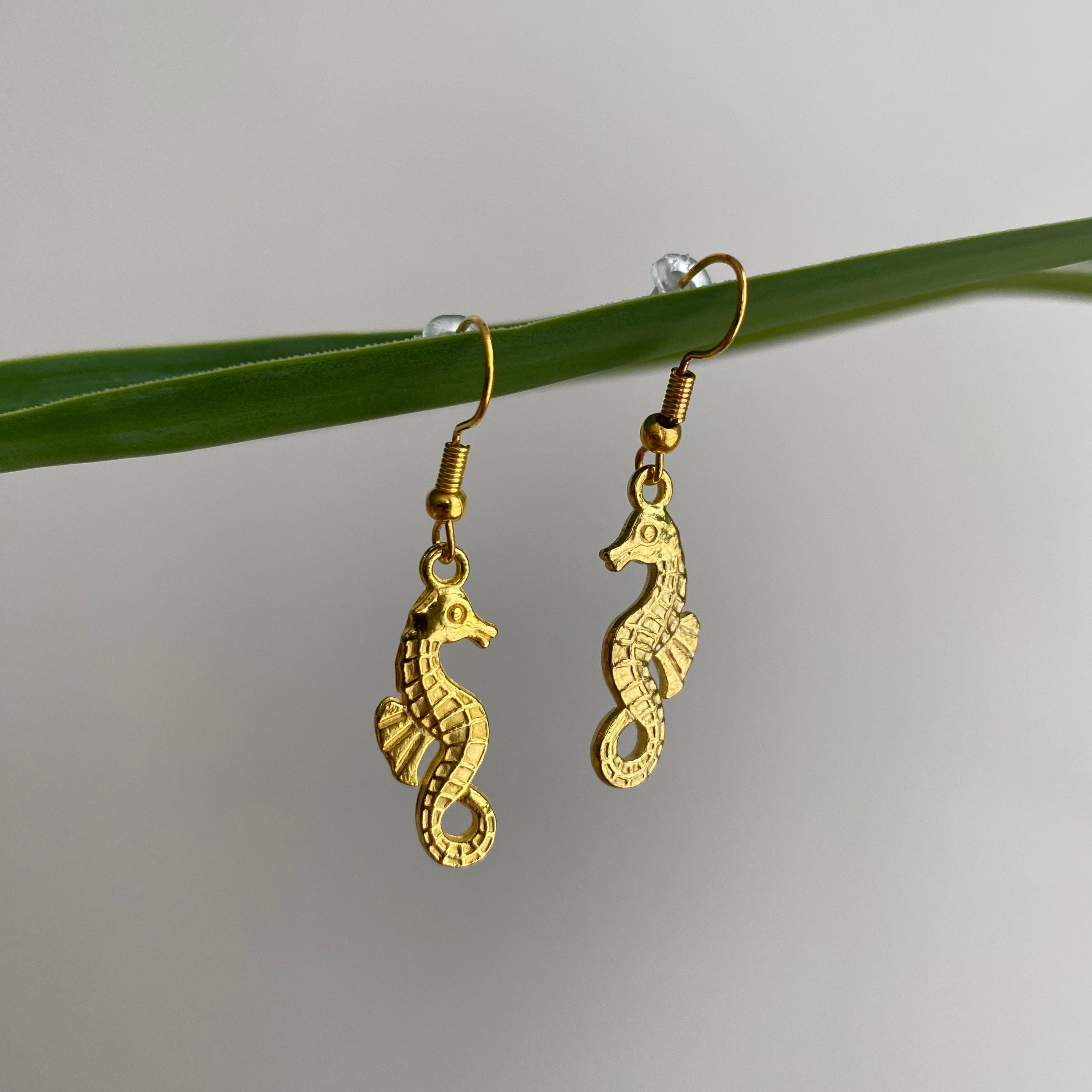 Gold Seahorse Dangle Earrings