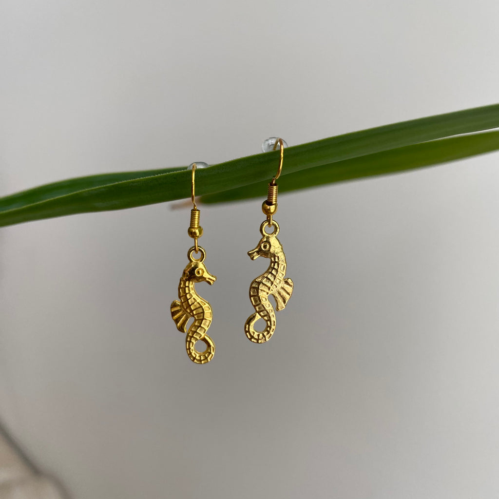 Gold Seahorse Dangle Earrings