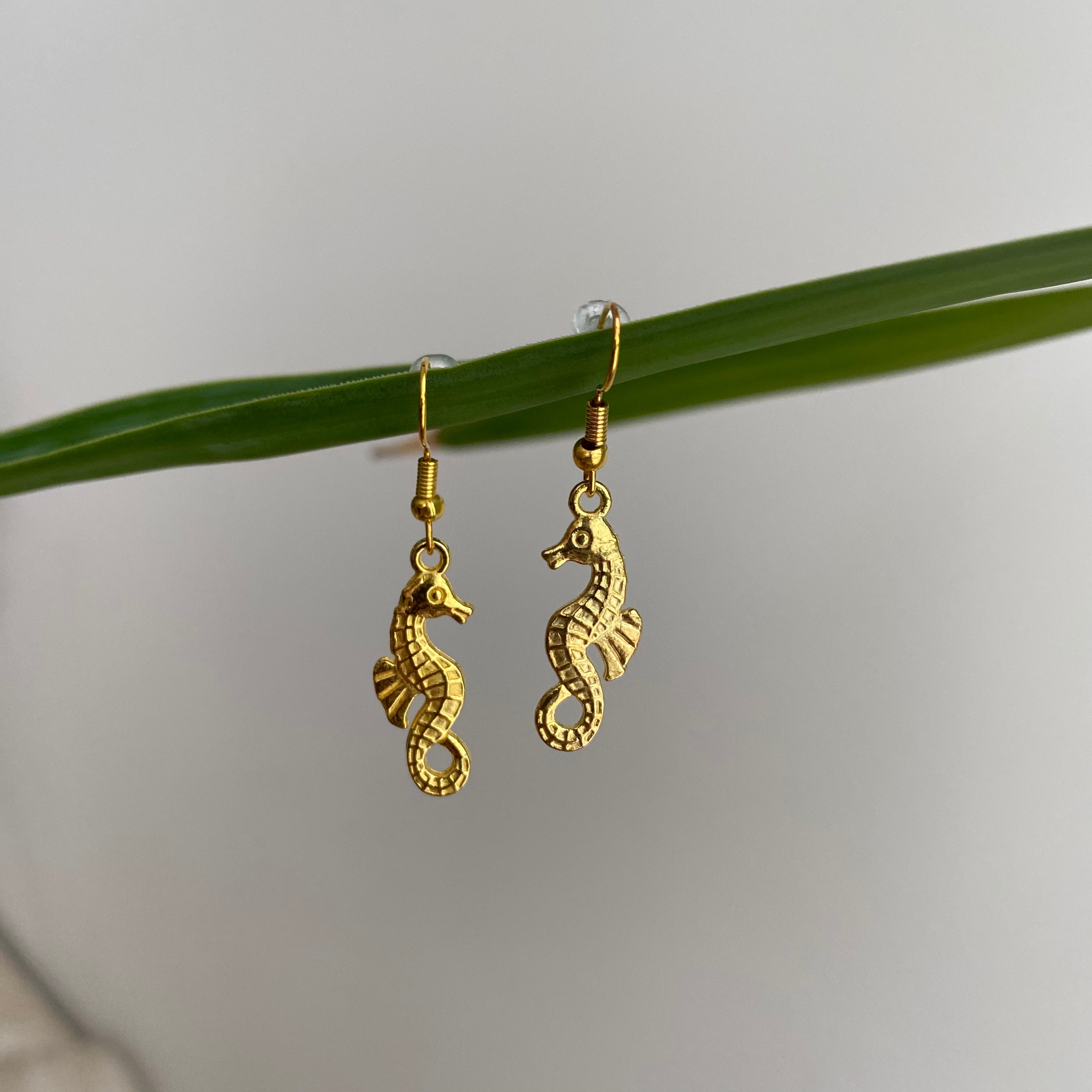 Gold Seahorse Dangle Earrings