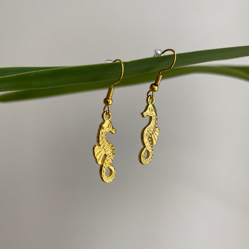 Gold Seahorse Dangle Earrings