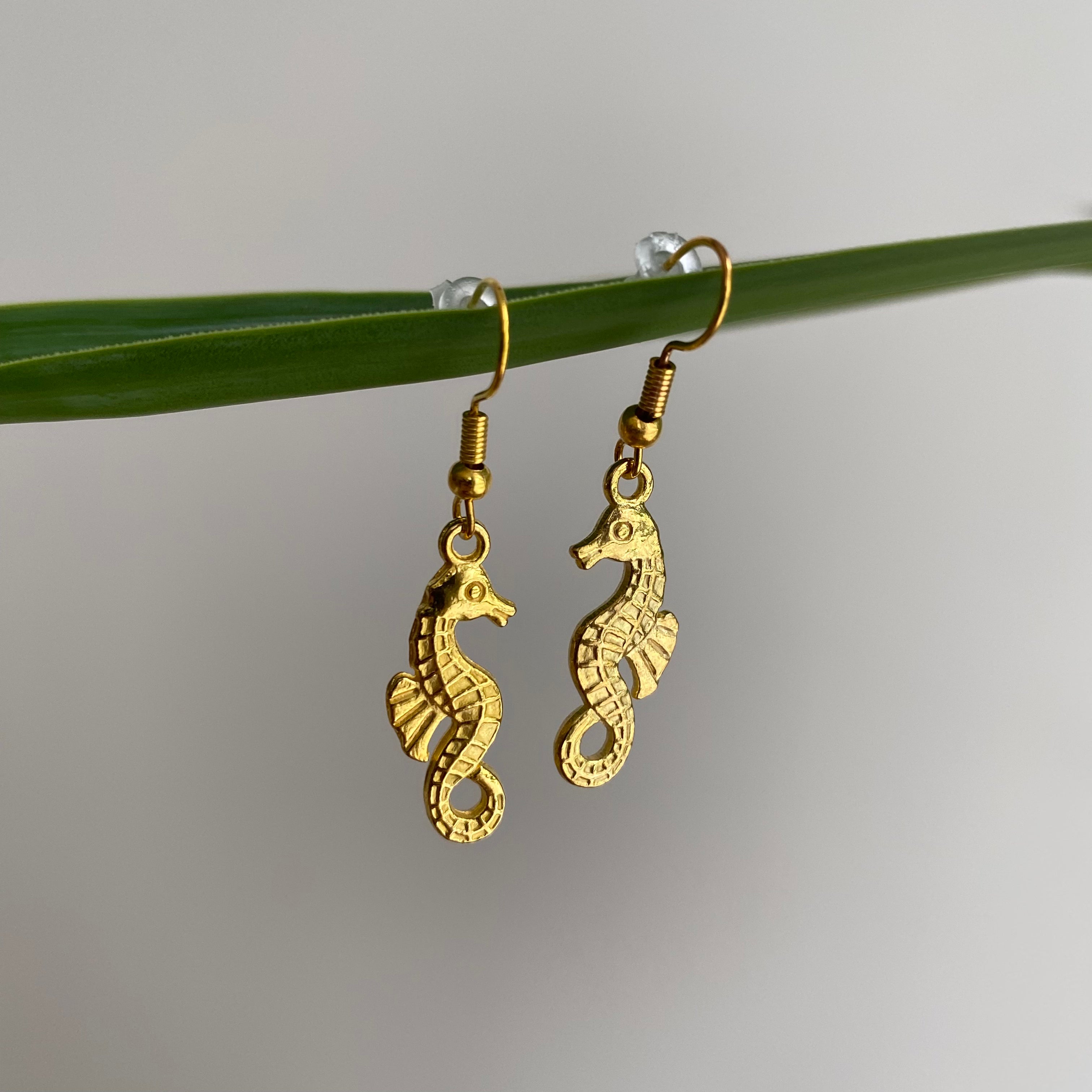 Gold Seahorse Dangle Earrings