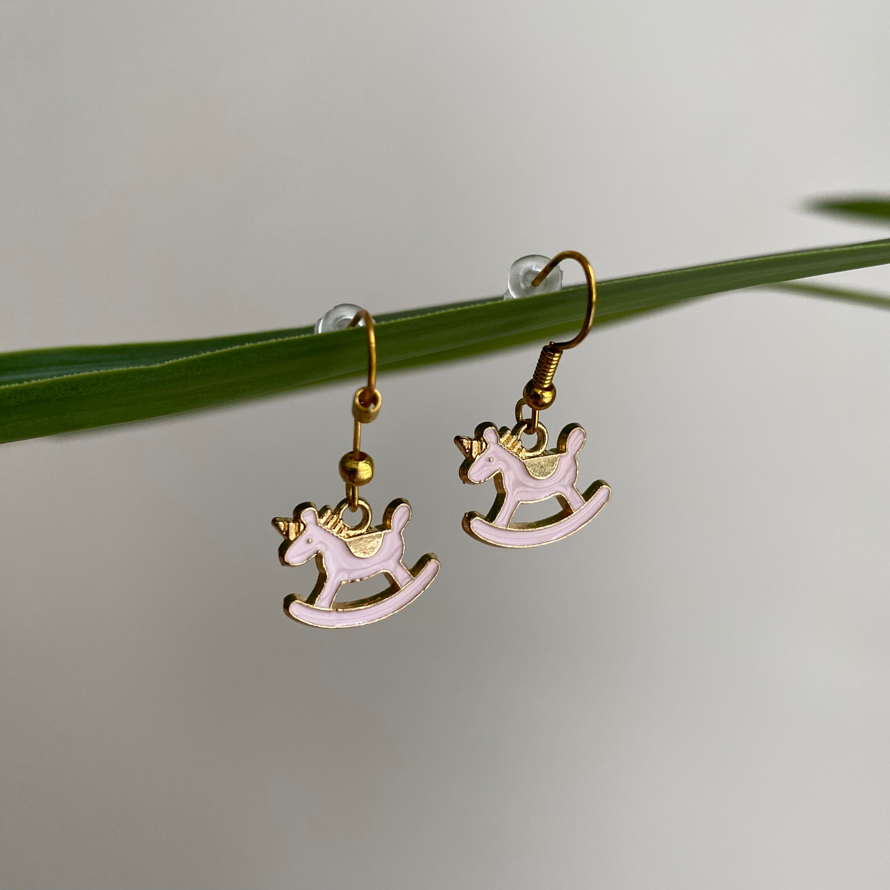 Pink Rocking Horse Unicorn Dangle Earrings