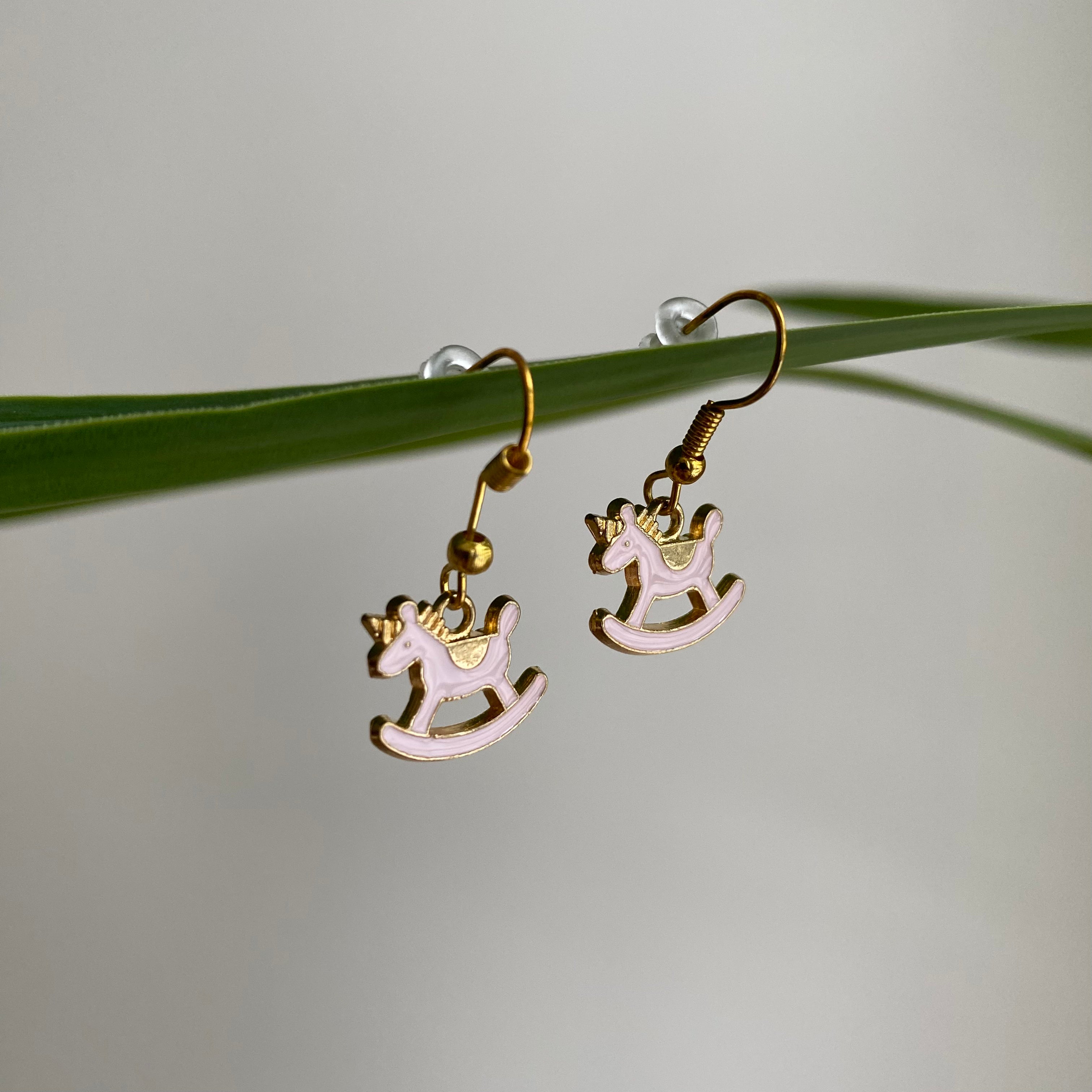 Pink Rocking Horse Unicorn Dangle Earrings
