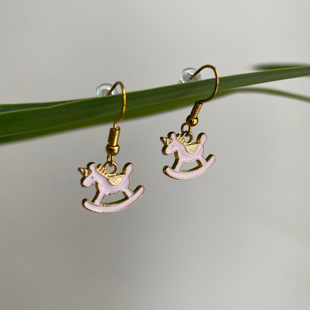 Pink Rocking Horse Unicorn Dangle Earrings