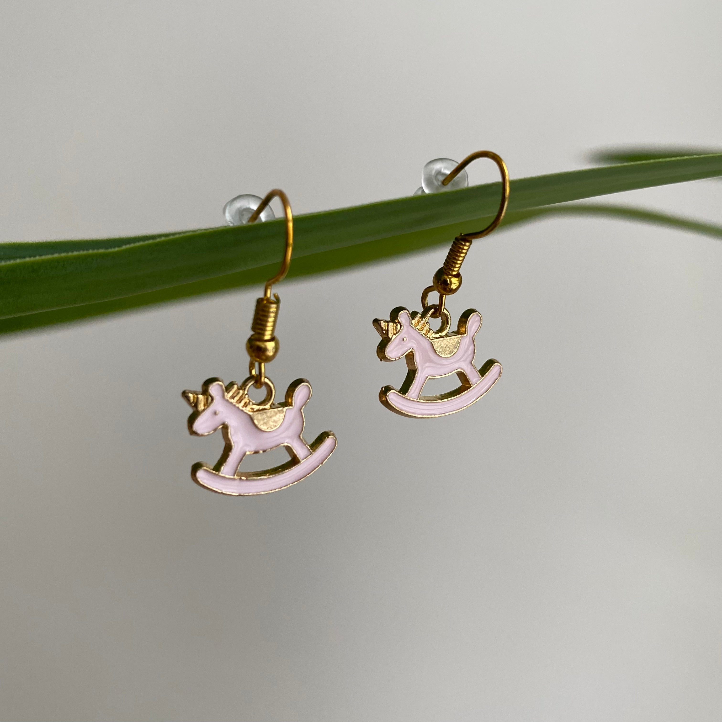 Pink Rocking Horse Unicorn Dangle Earrings