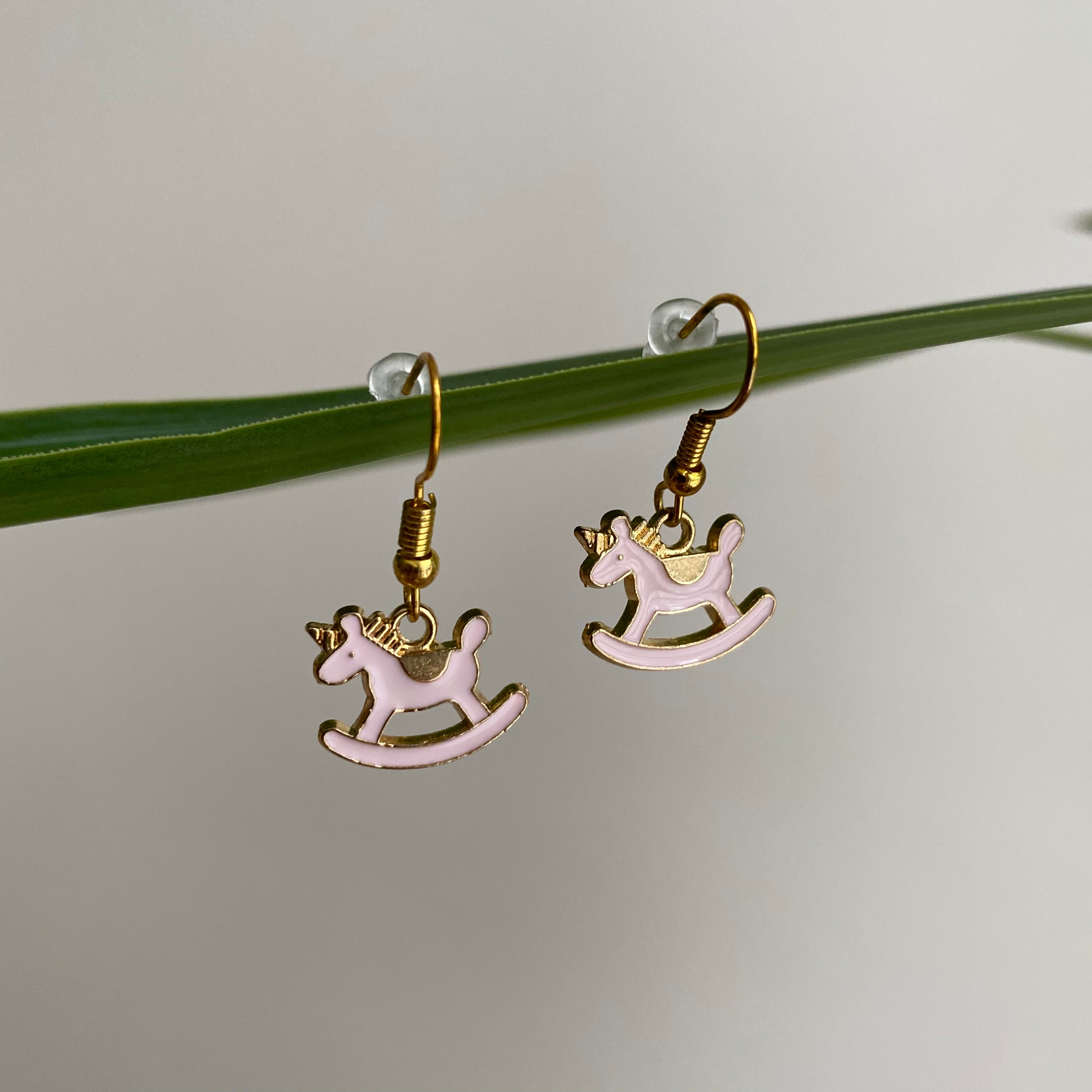 Pink Rocking Horse Unicorn Dangle Earrings