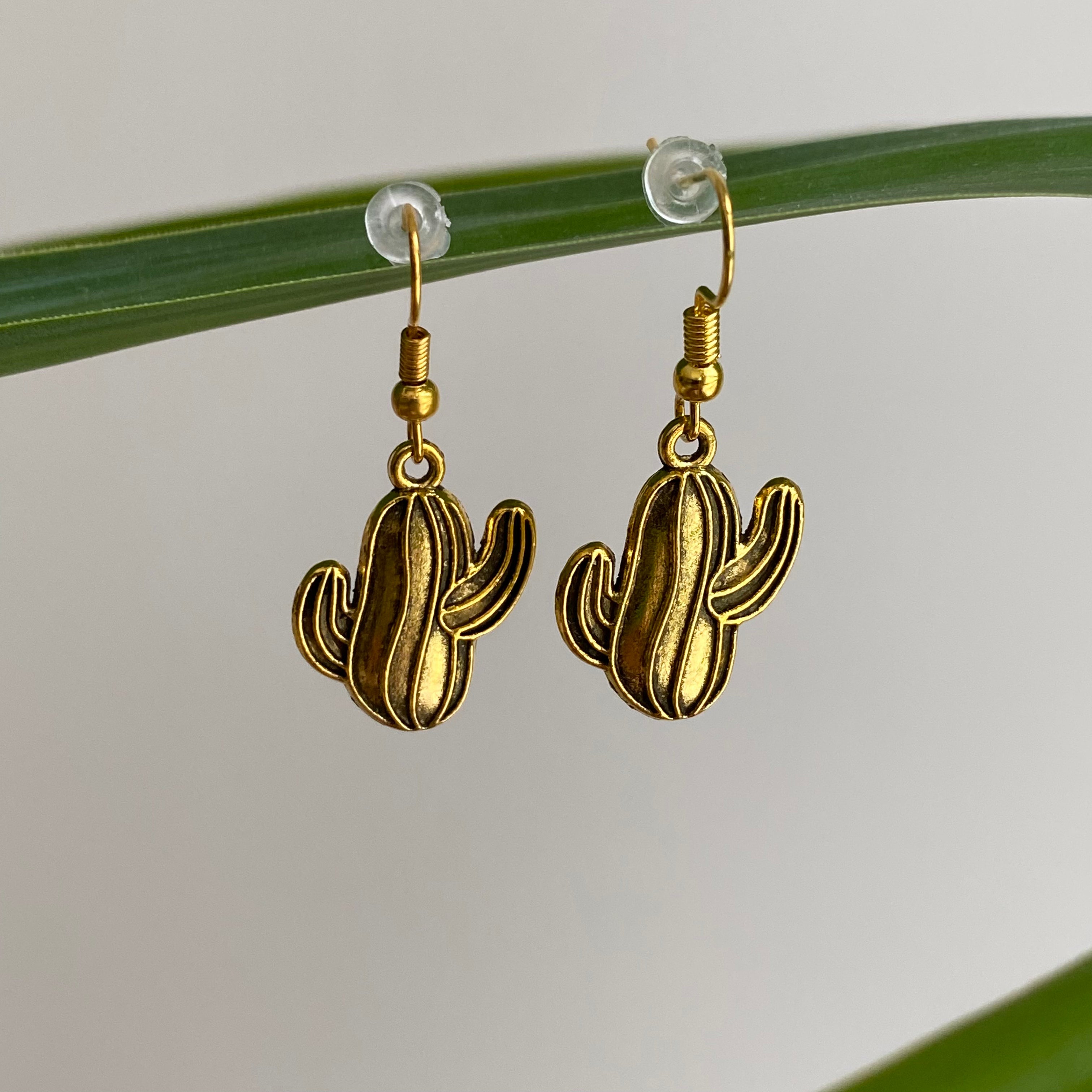 Gold Western Cactus Dangle Earrings
