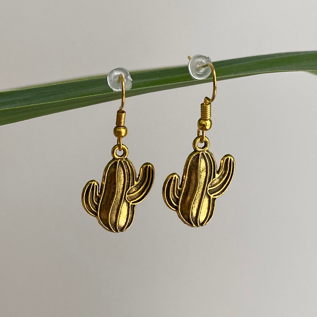 Gold Western Cactus Dangle Earrings