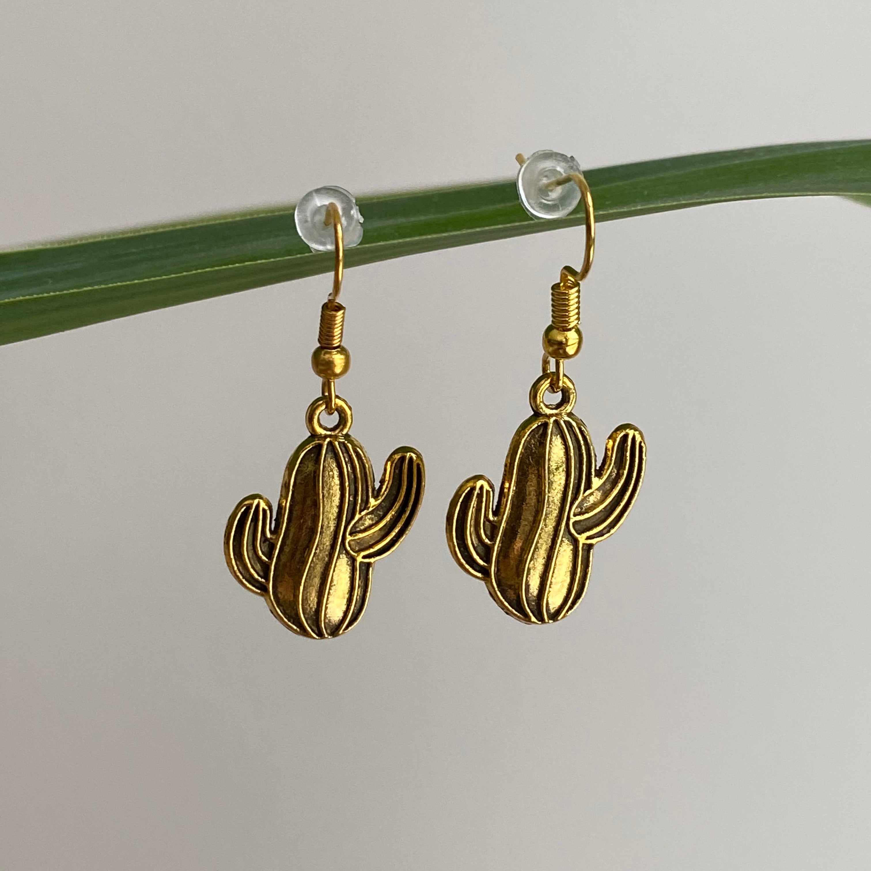 Gold Western Cactus Dangle Earrings