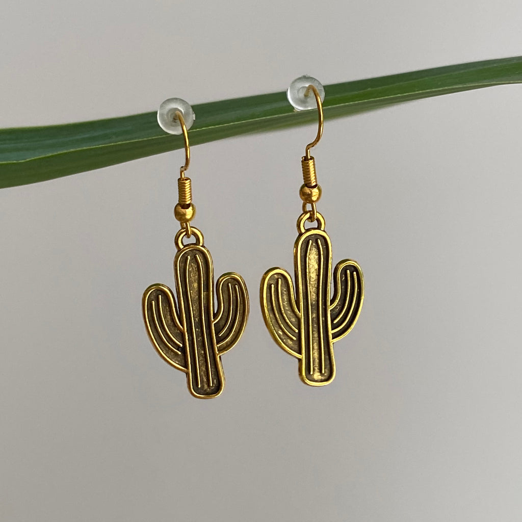Gold Cactus Dangle Earrings