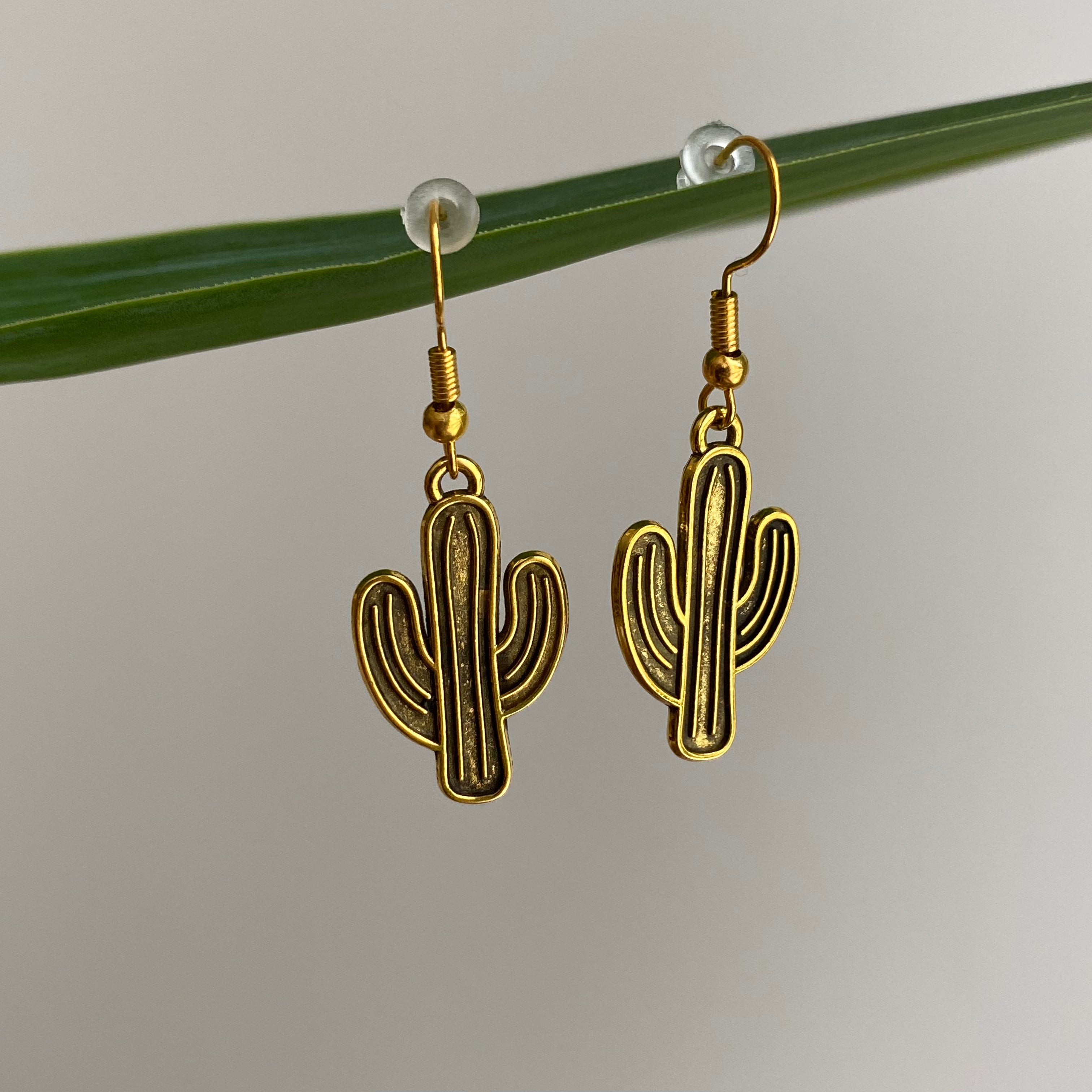 Gold Cactus Dangle Earrings