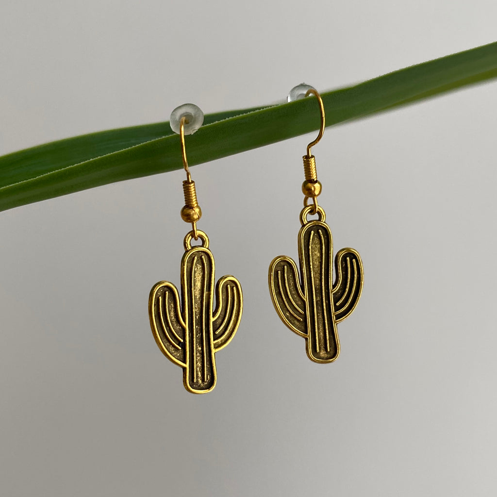 Gold Cactus Dangle Earrings